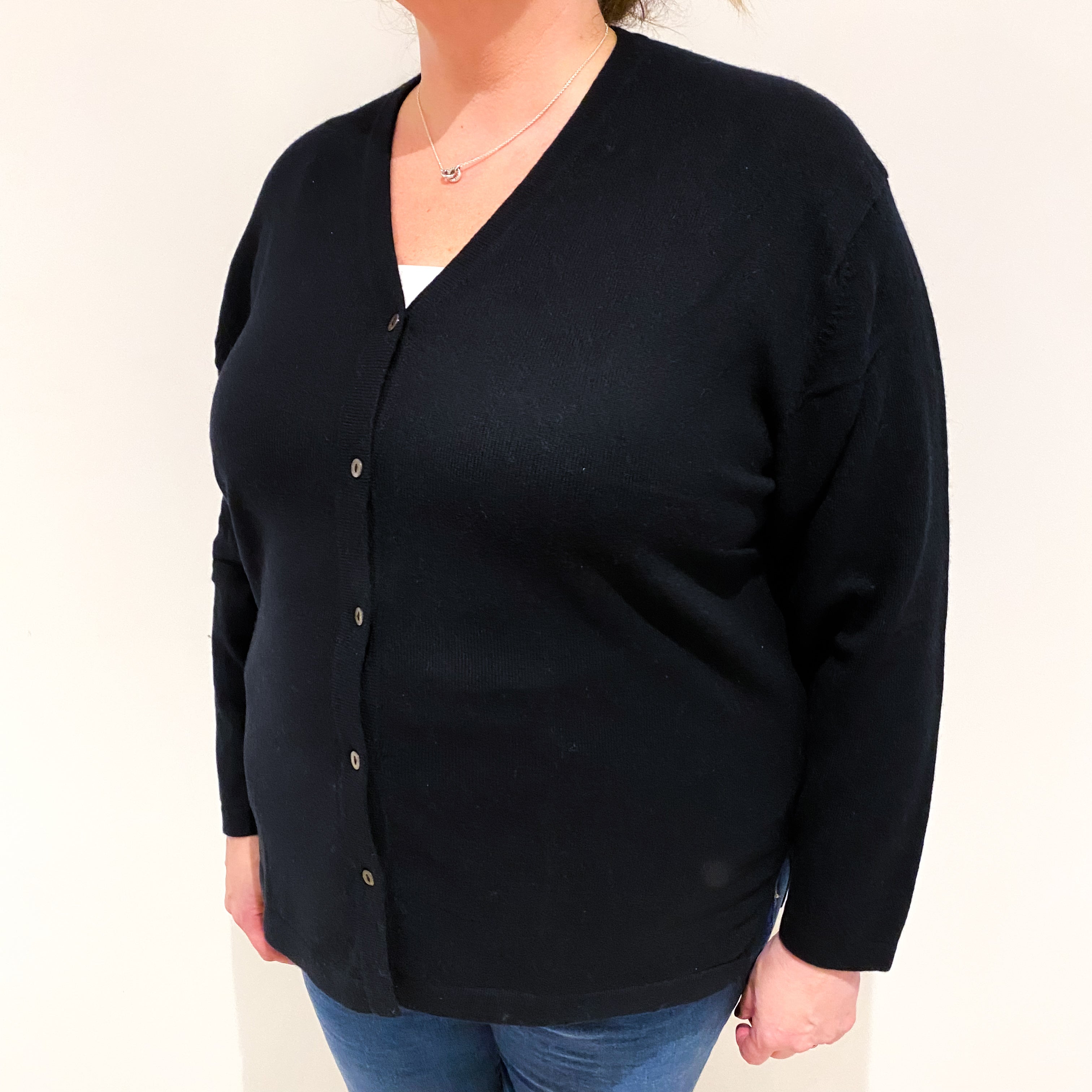Black Cashmere V Neck Cardigan Extra Large