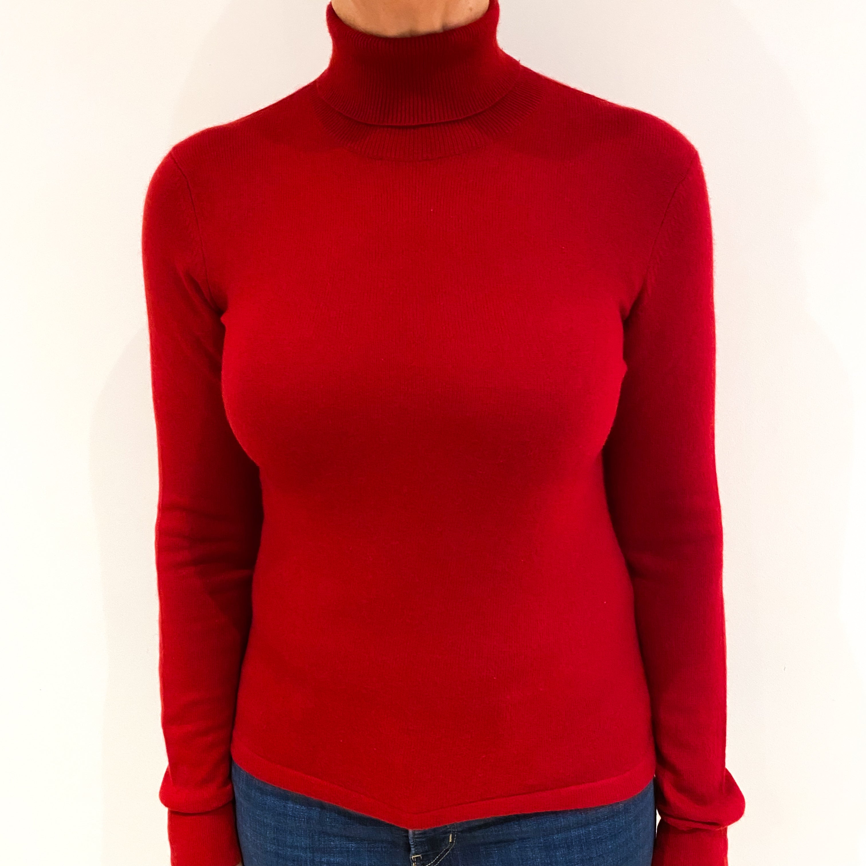 Post Box Red Cashmere Polo Neck Jumper Medium