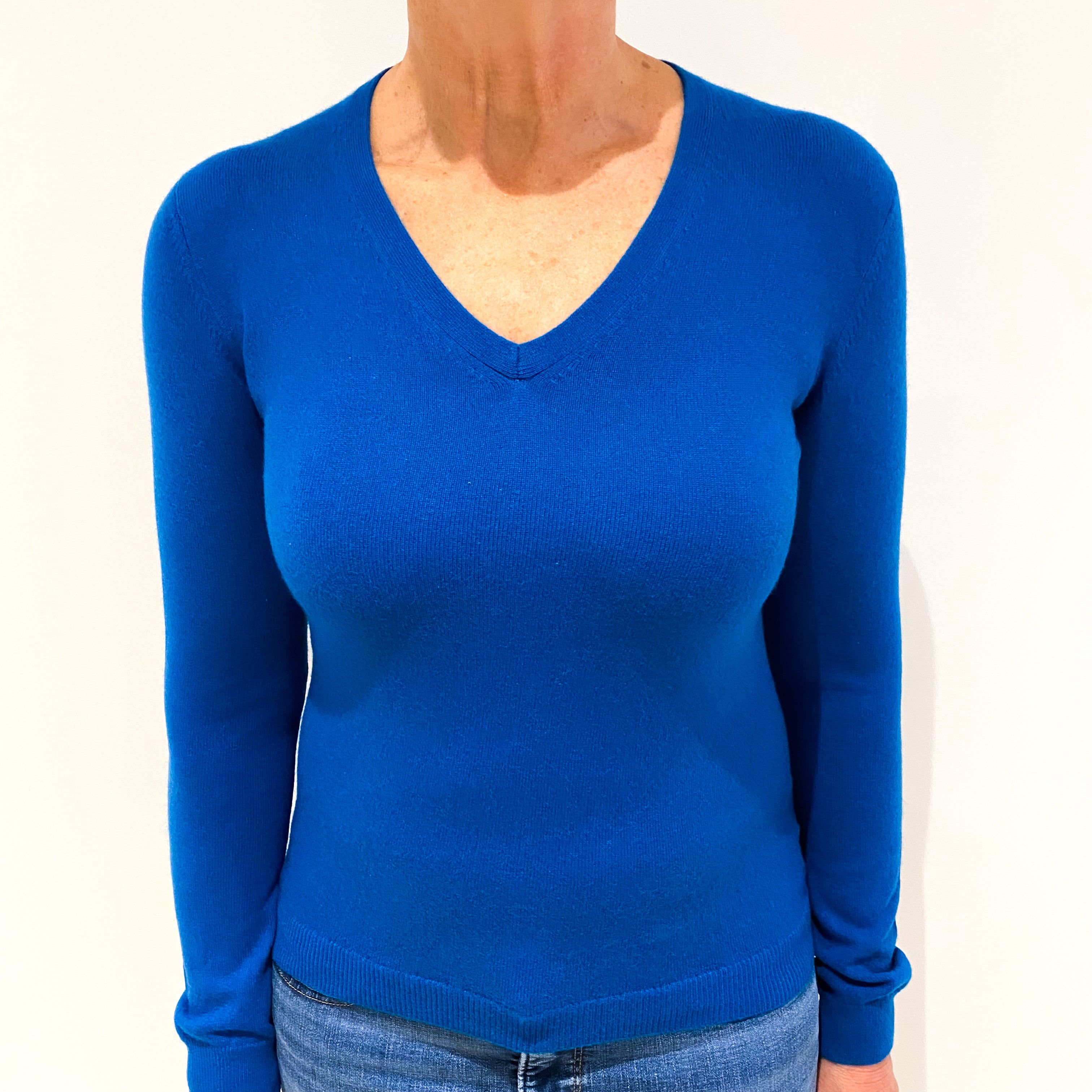 Teal Blue Cashmere V Neck Jumper Medium