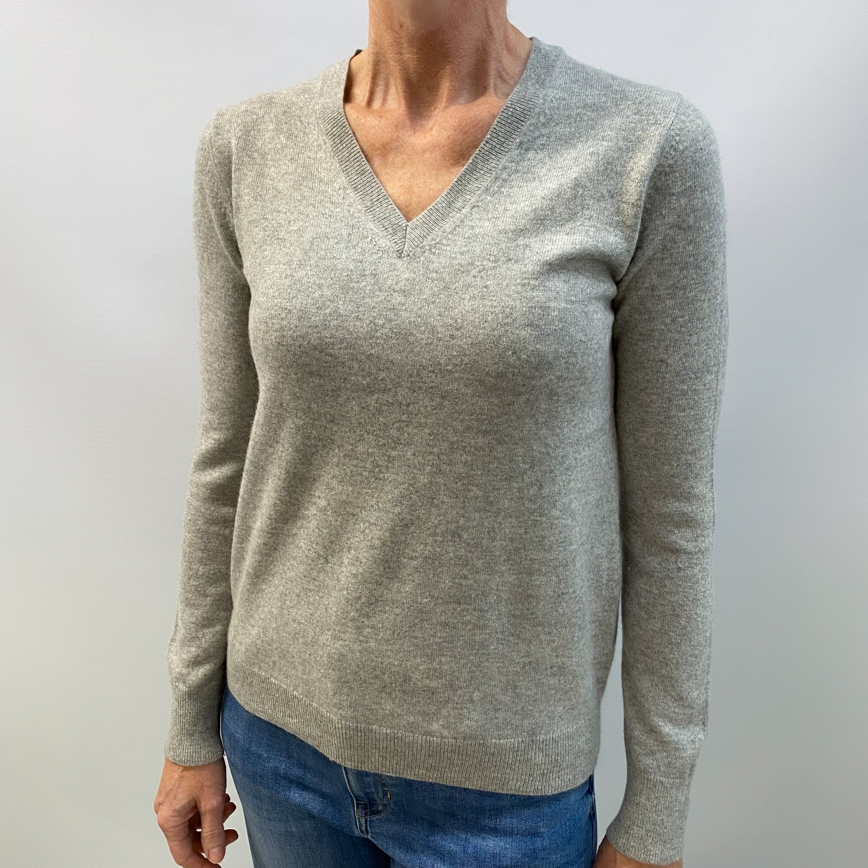 Smoke Grey Cashmere V Neck Jumper Small