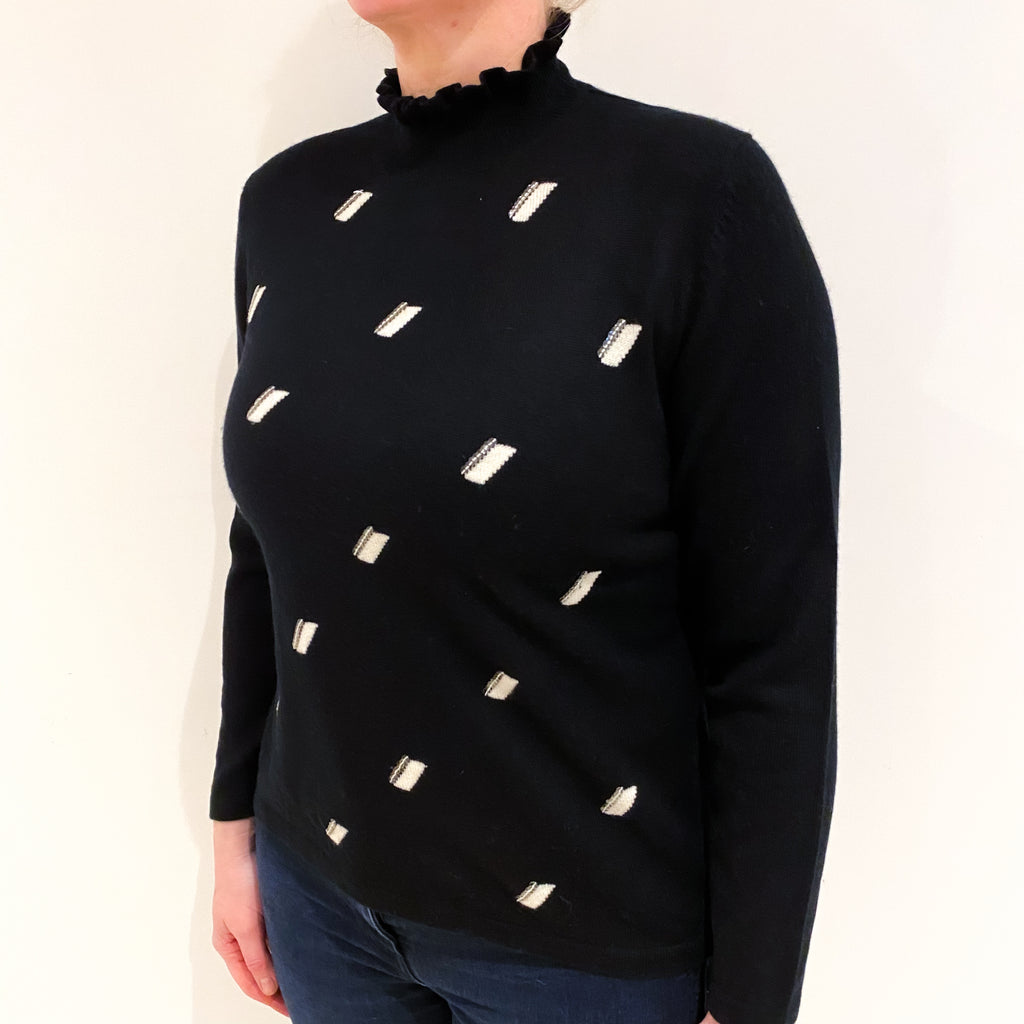 Black Cashmere Ruffle Turtle Neck Jumper Large