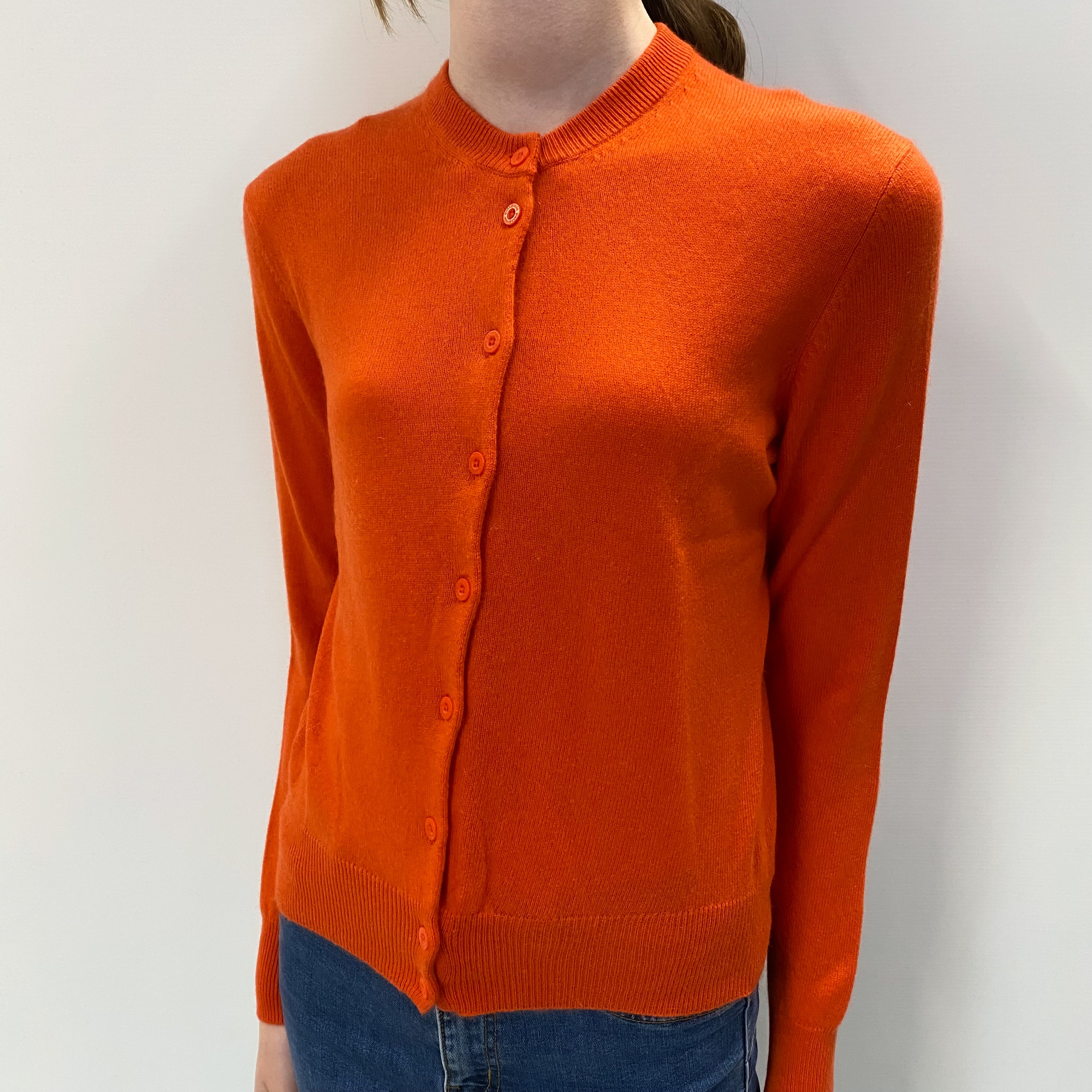 Tangerine Orange Cashmere Crew Cardigan Extra Small