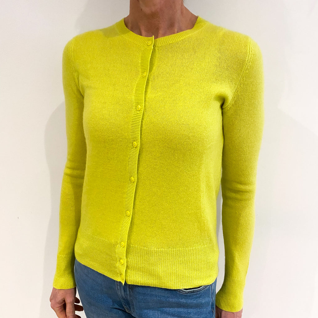 Neon Yellow Cashmere Crew Neck Cardigan Small