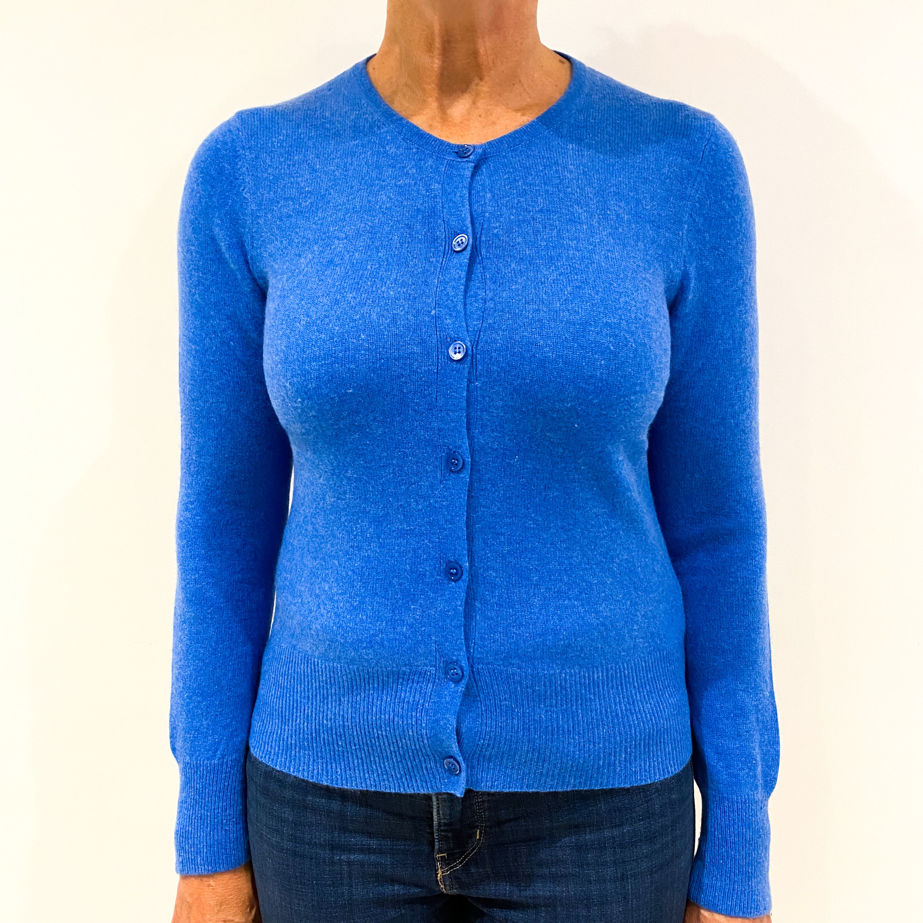 Airforce Blue Cashmere Crew Neck Cardigan Medium