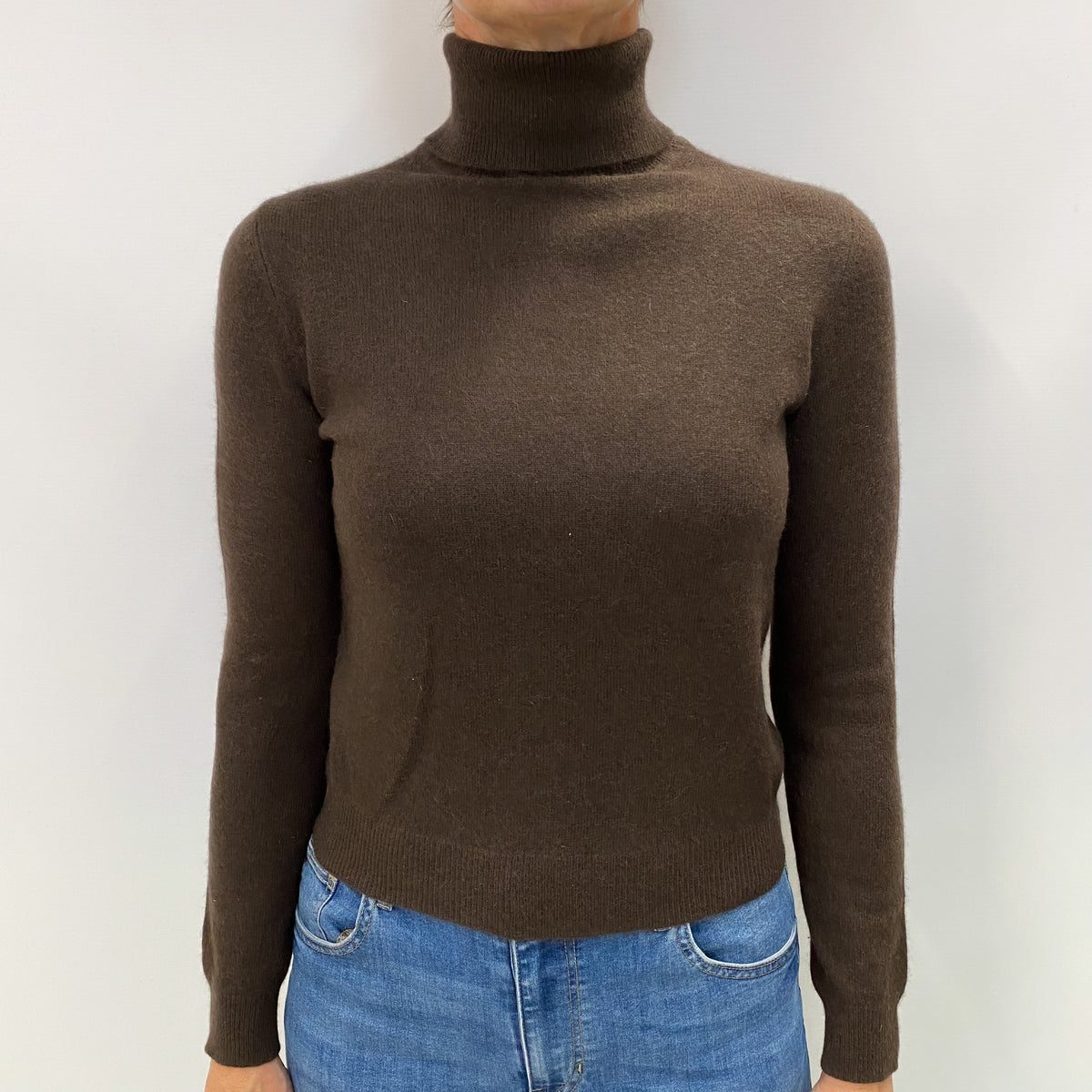 Peppercorn Brown Cashmere Polo Neck Jumper Medium