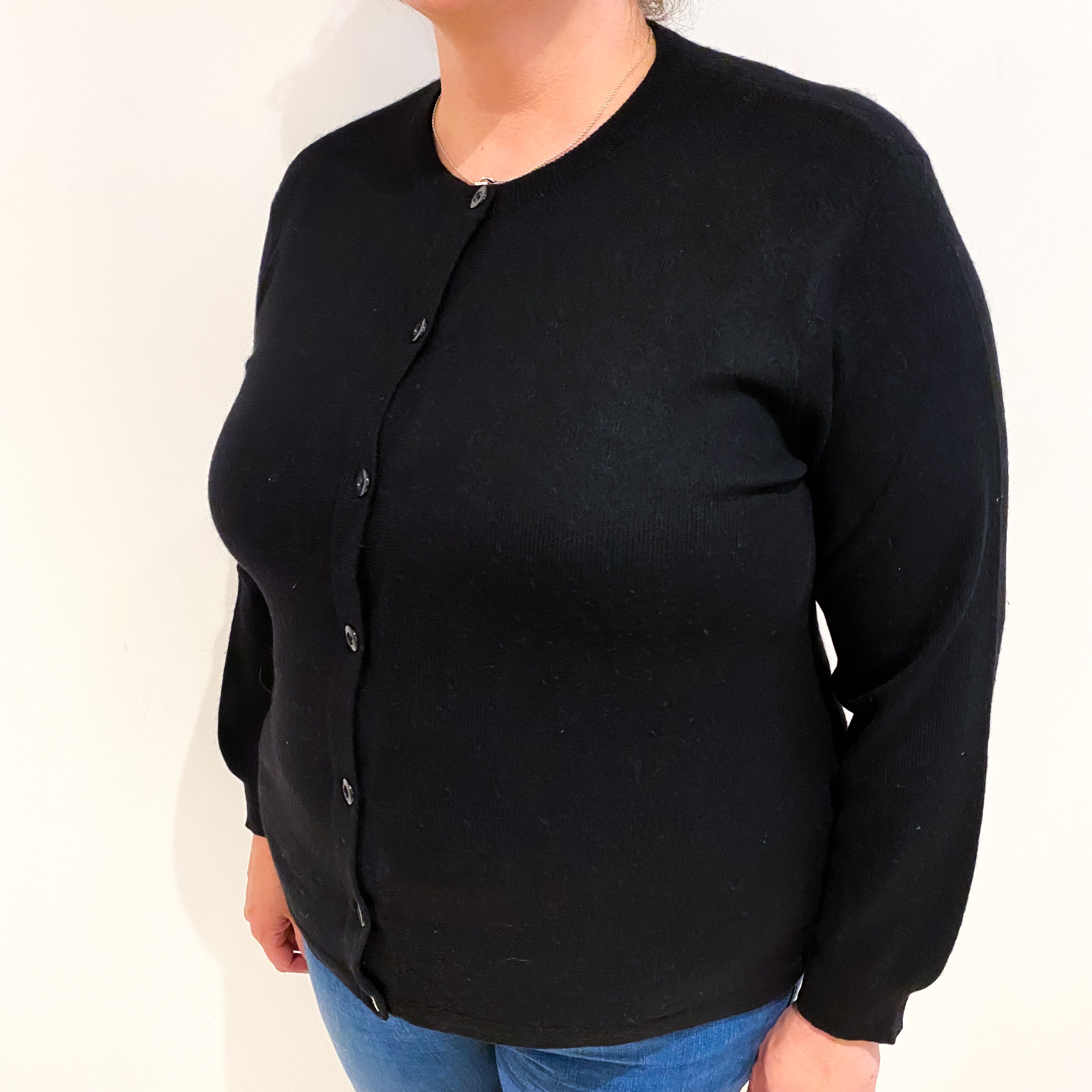 Black Cashmere Crew Neck Cardigan Extra Large