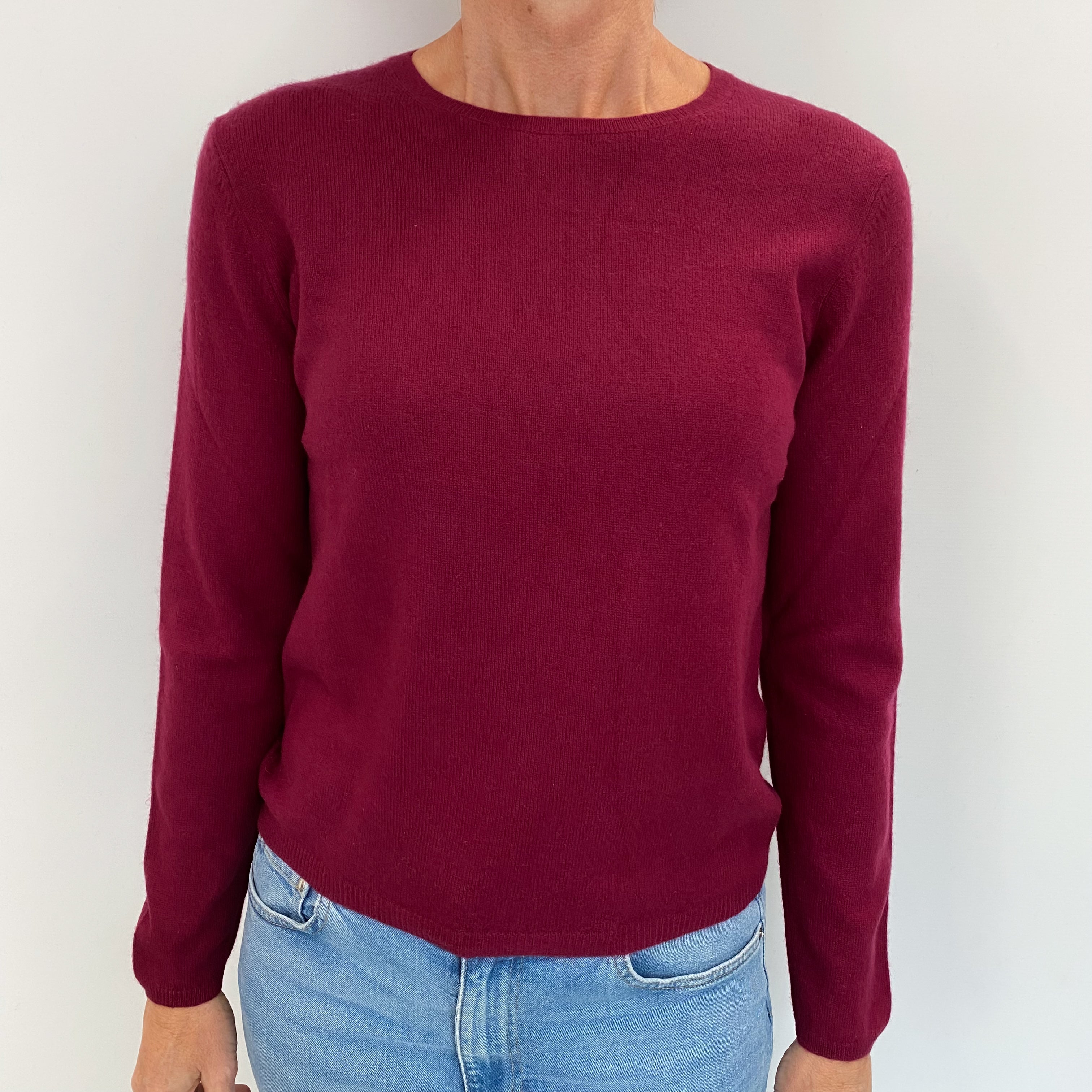 Burgundy Red Cashmere Crew Neck Jumper Small