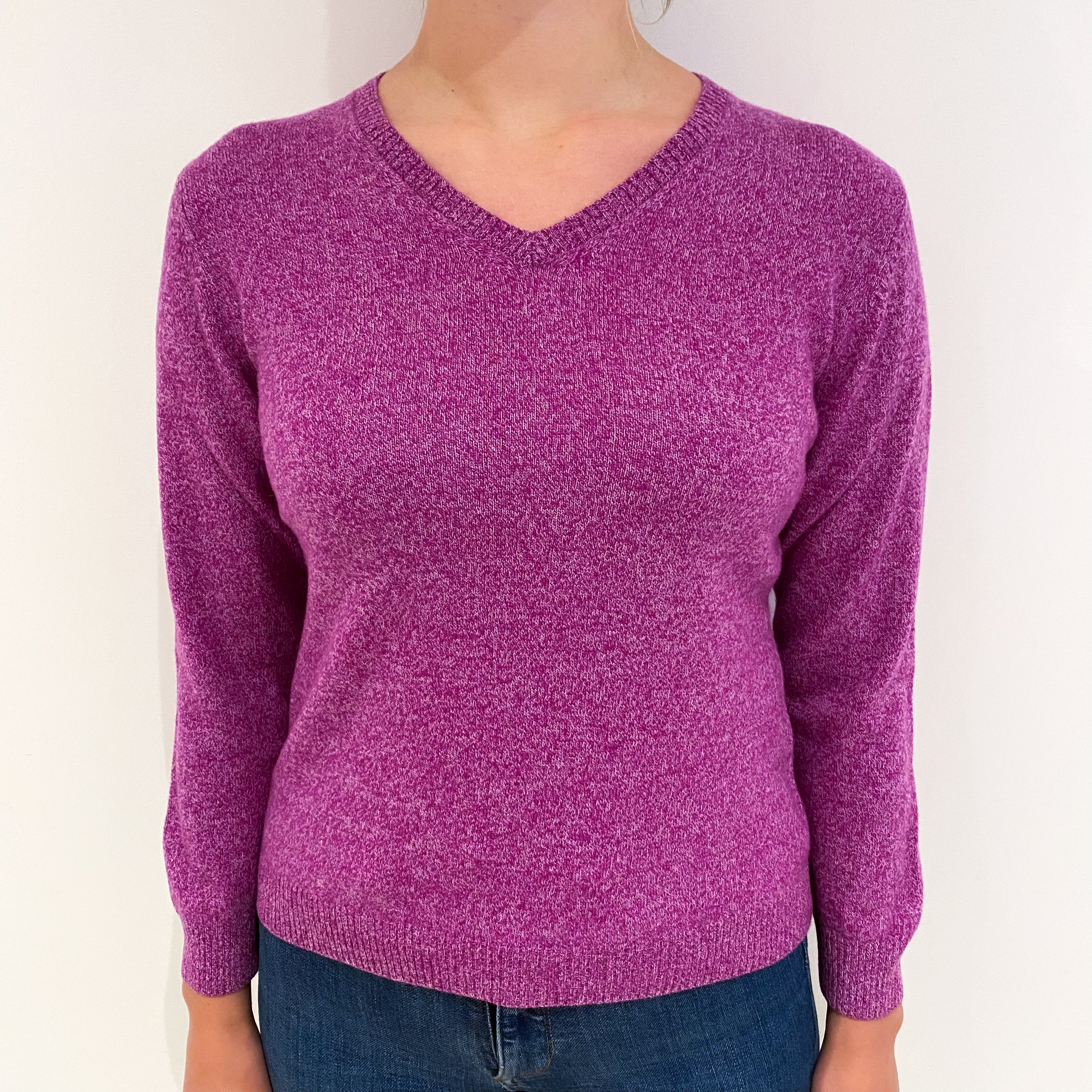 Magenta Pink Marl Cashmere V Neck Jumper Small