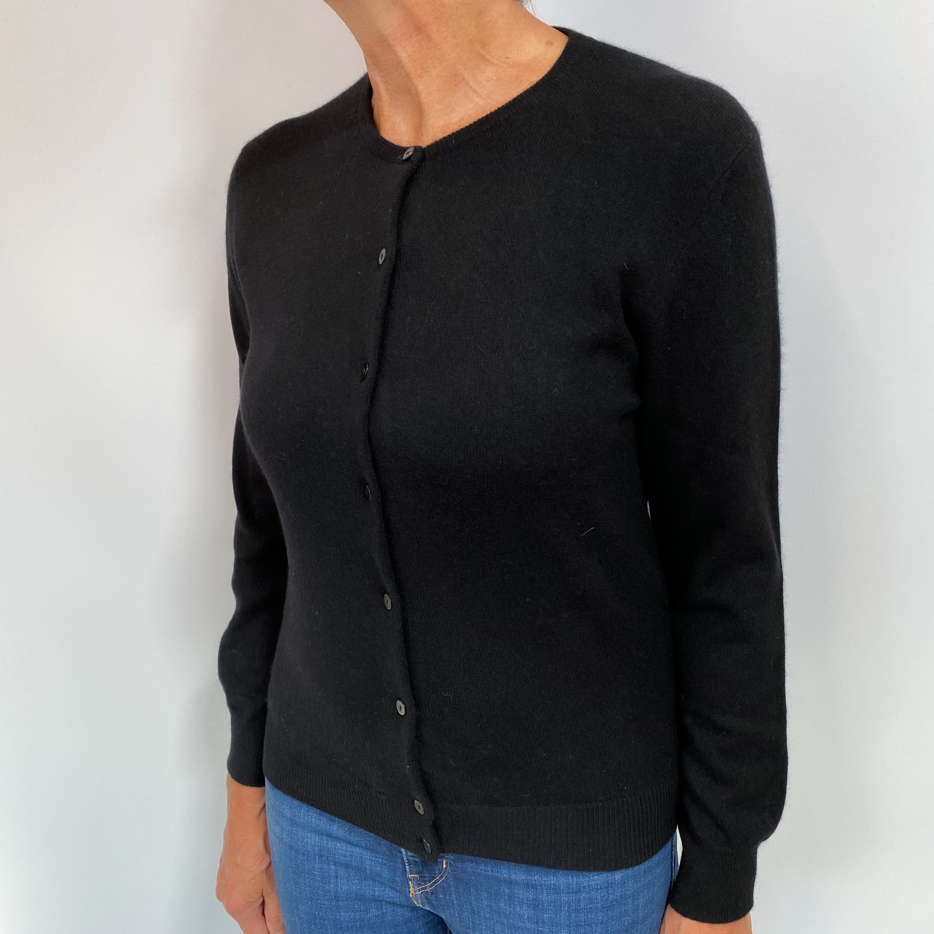 Black Cashmere Crew Neck Cardigan Medium