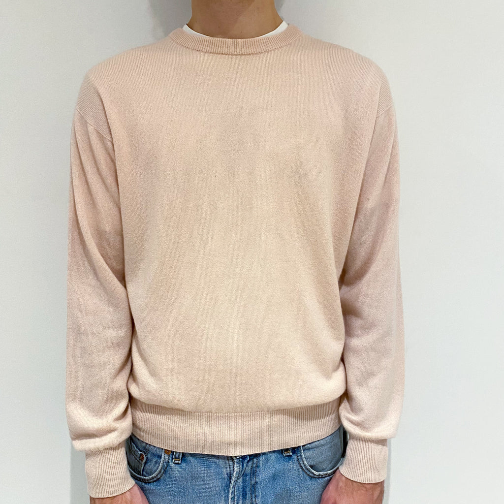 Men's Shell Pink Cashmere Crew Neck Jumper Large