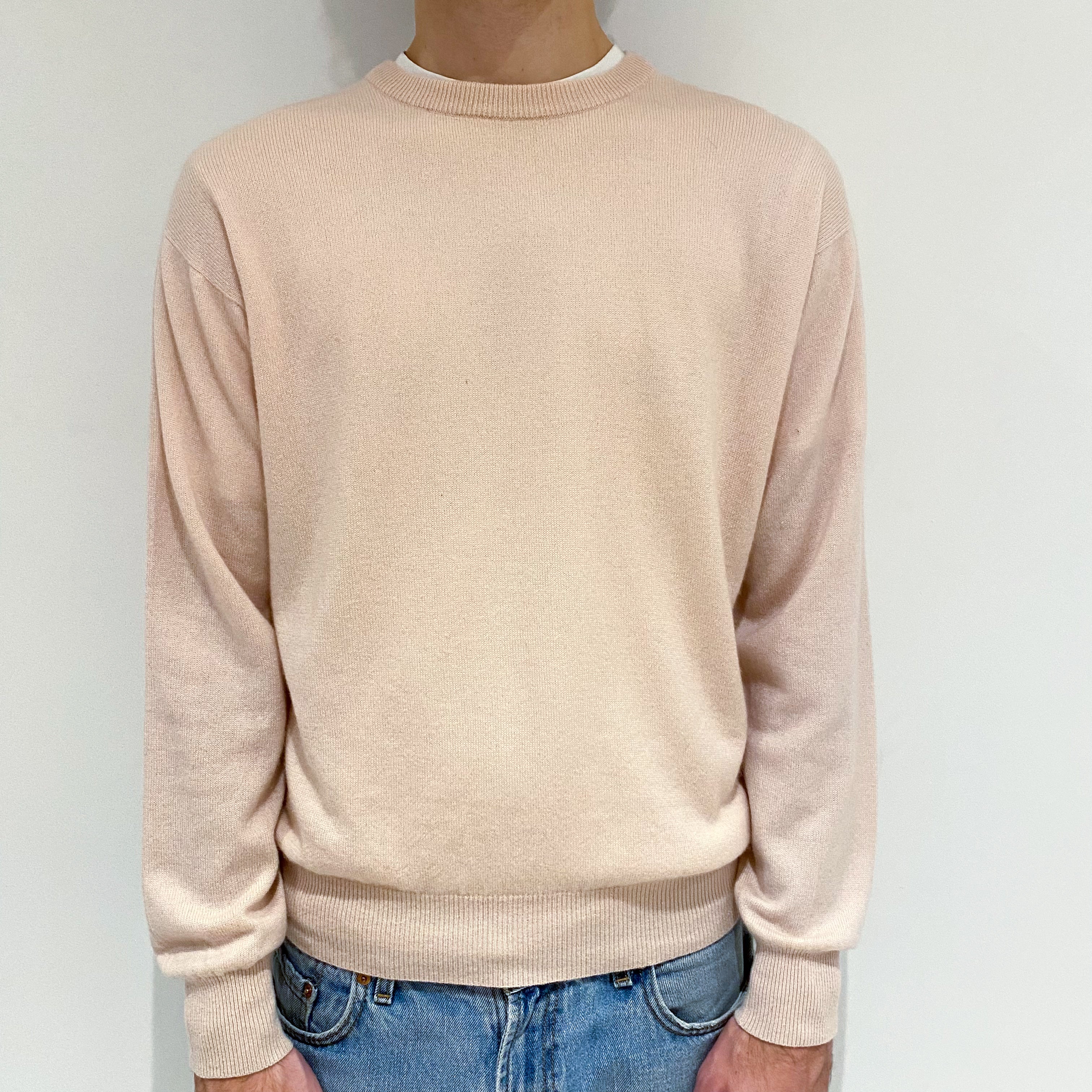 Men's Shell Pink Cashmere Crew Neck Jumper Large