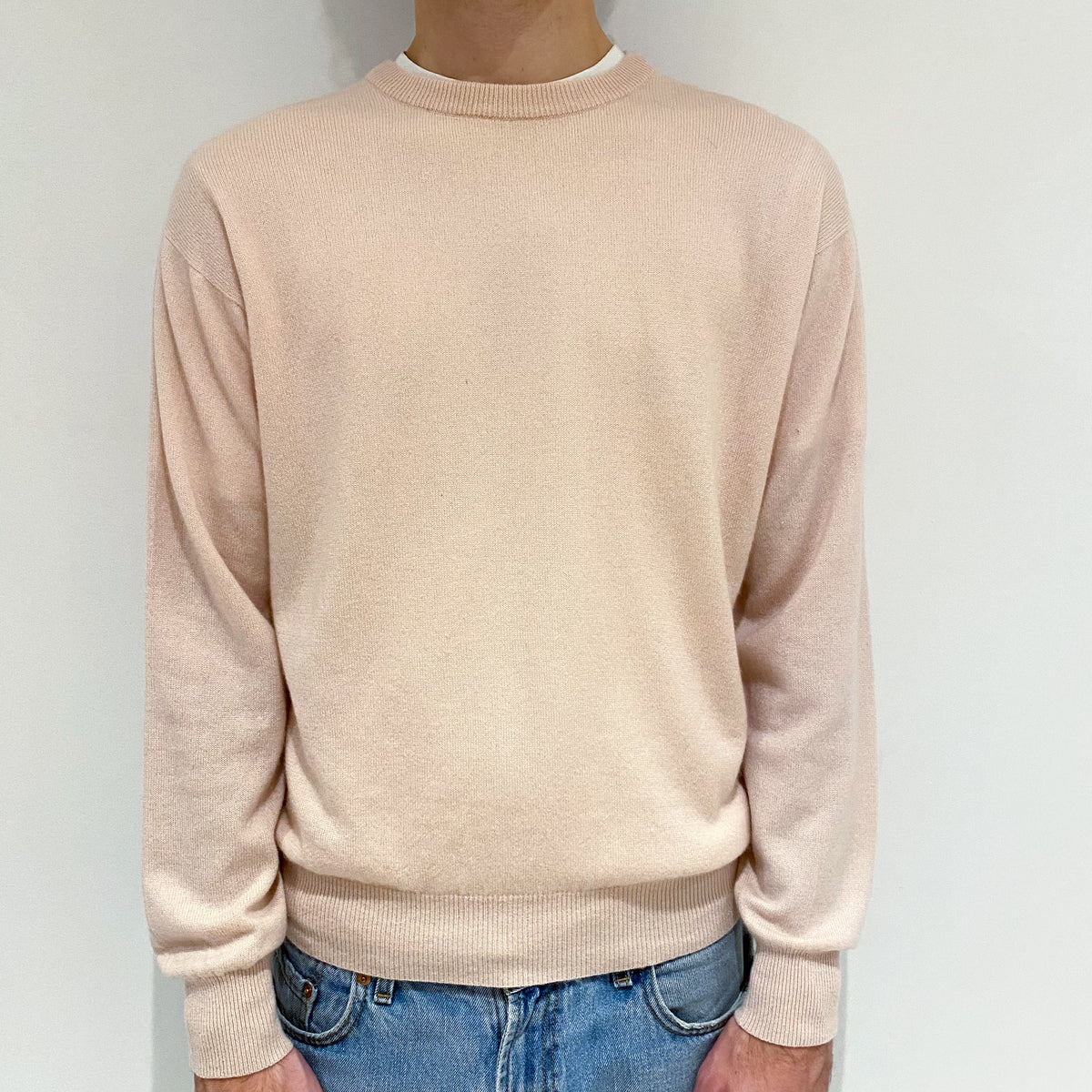 Men's Shell Pink Cashmere Crew Neck Jumper Large