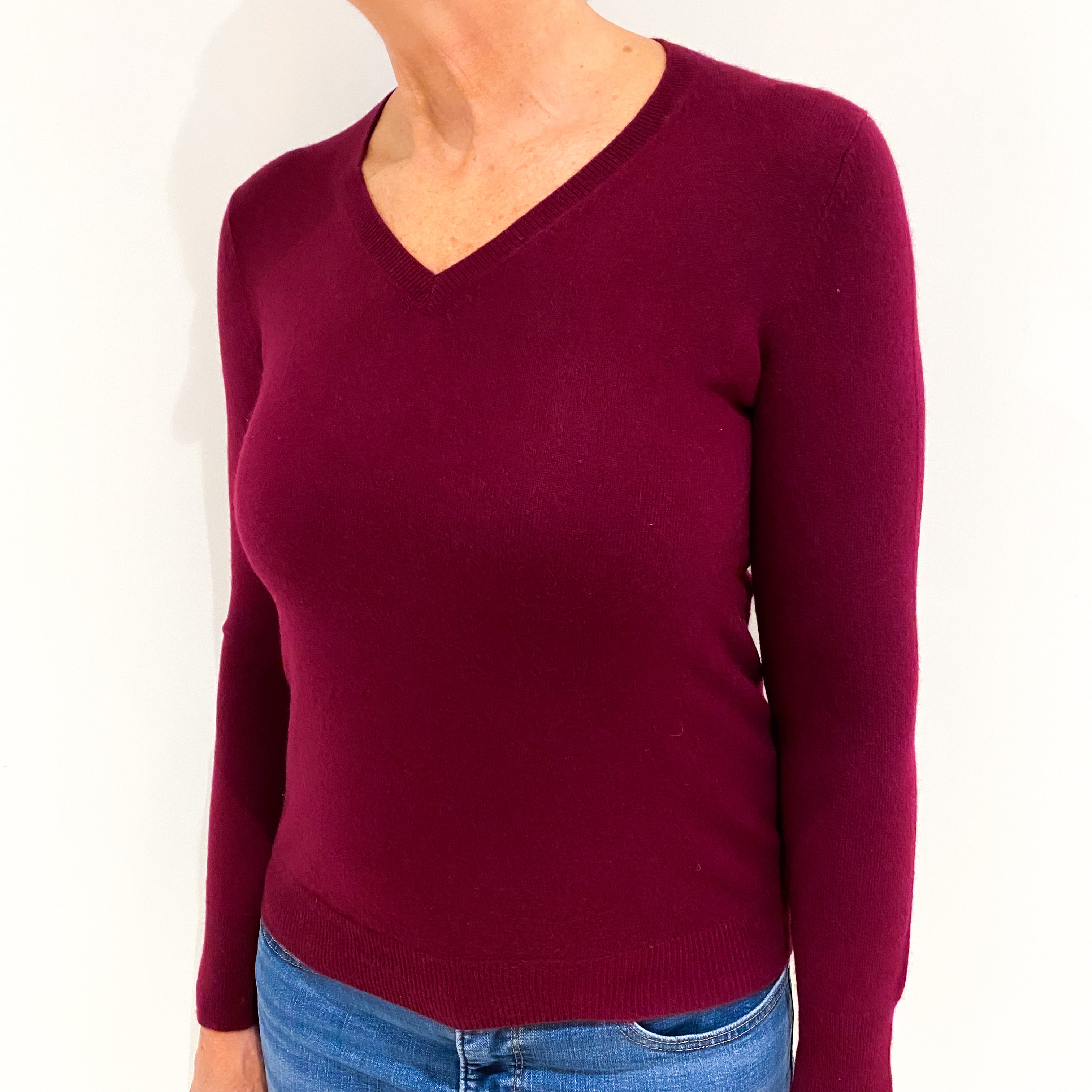 Mulberry Purple Cashmere V Neck Jumper Medium