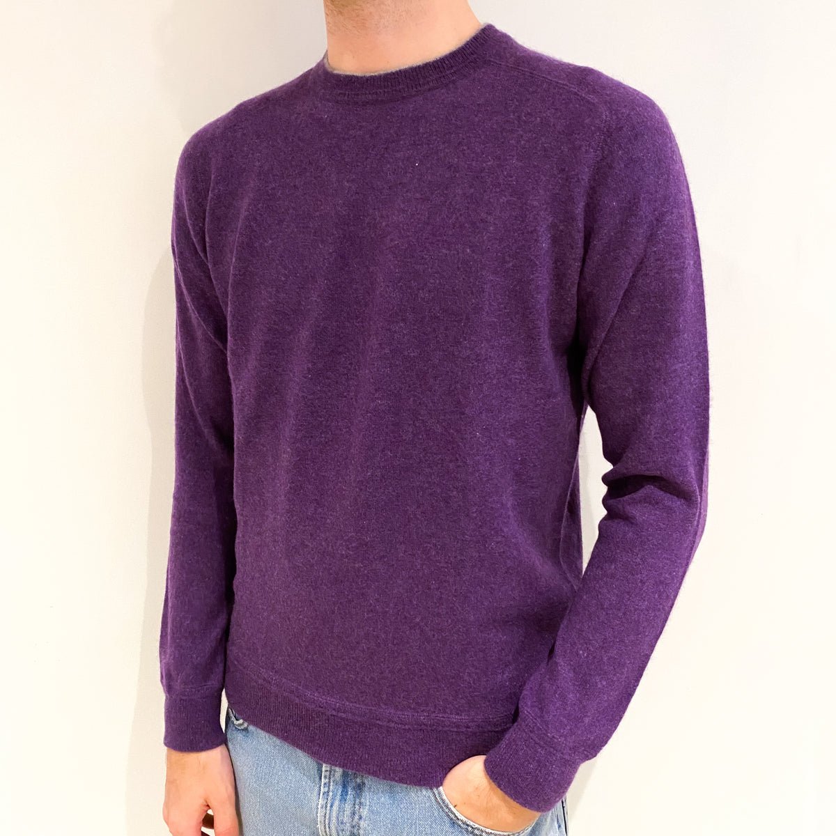 Men's Amethyst Purple Cashmere Crew Neck Jumper Medium