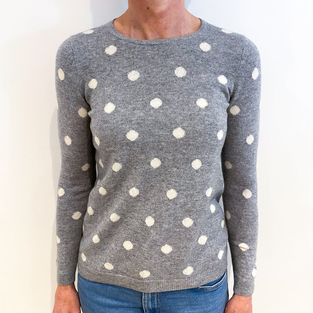Smoke Grey Polka Dot Cashmere Crew Neck Jumper Small