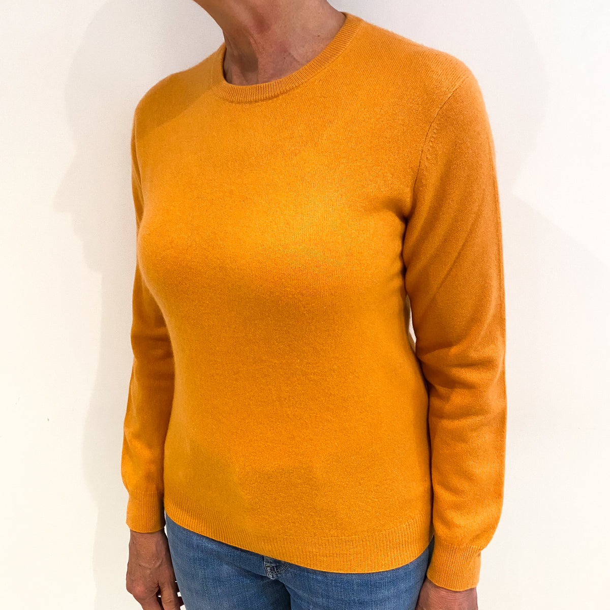 Tangerine Orange Cashmere Crew Neck Jumper Medium