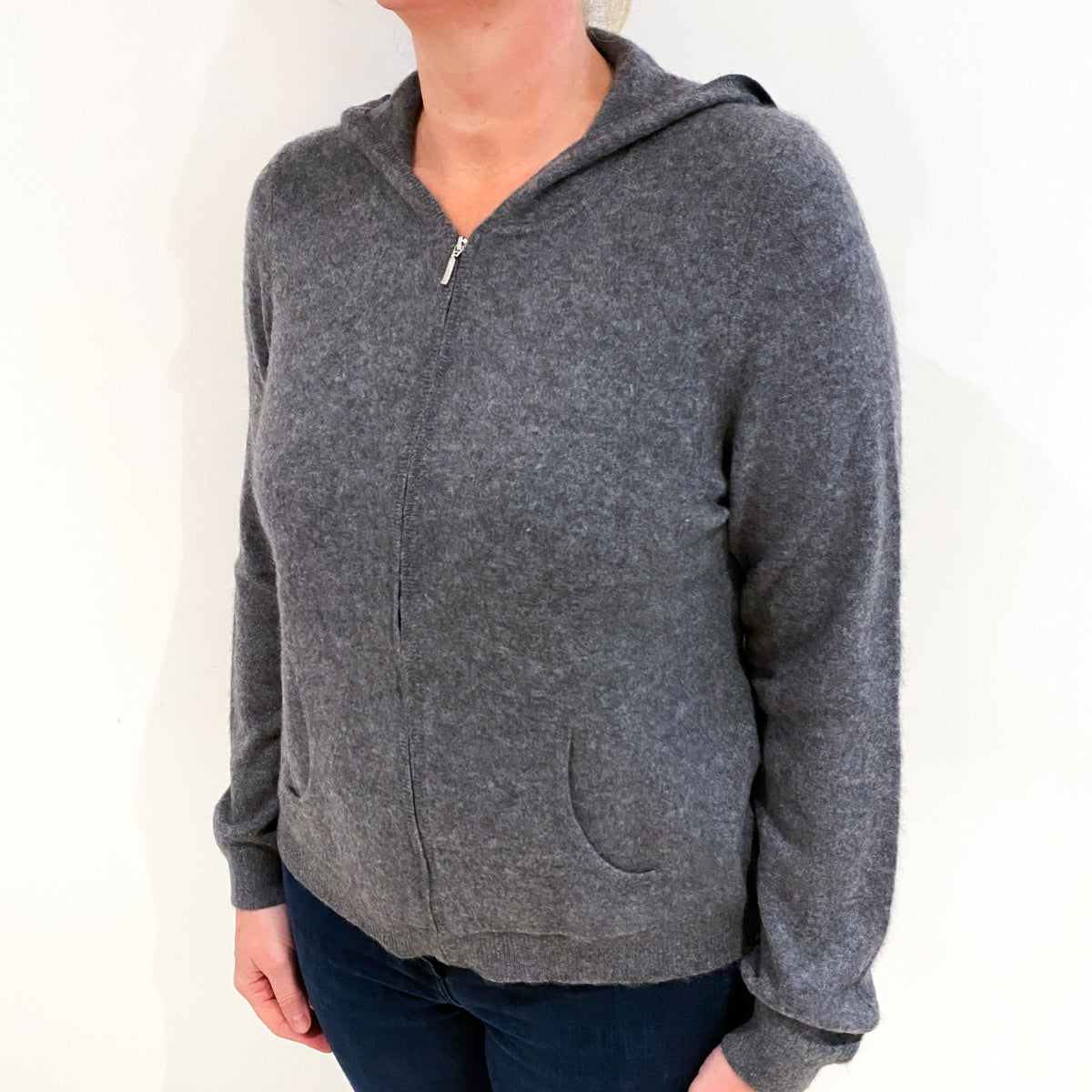 Slate Grey Cashmere Zip Up Hoodie Large