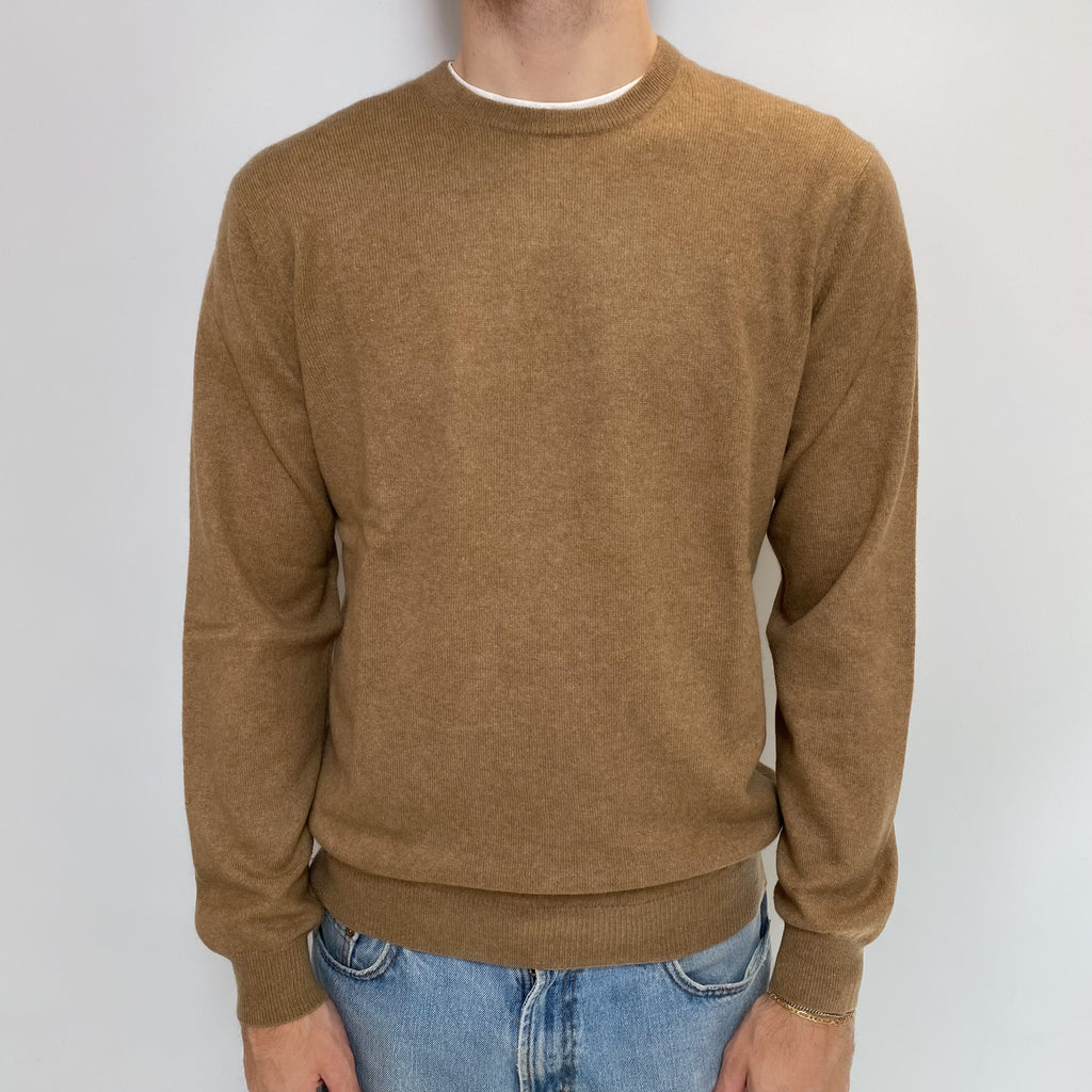 Men's Toffee Brown Cashmere Crew Neck Jumper Large