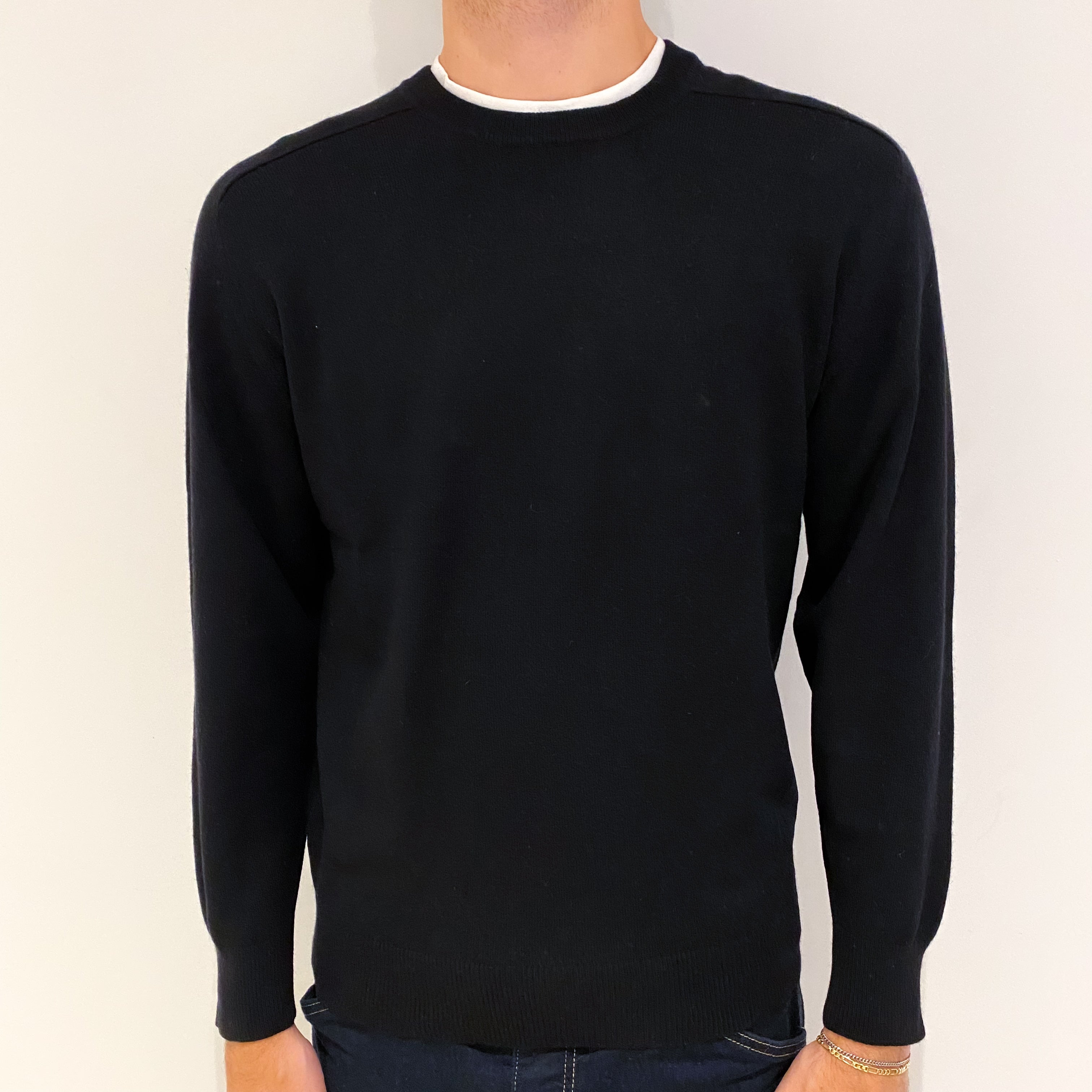 Men's Black Cashmere Crew Neck Jumper Medium
