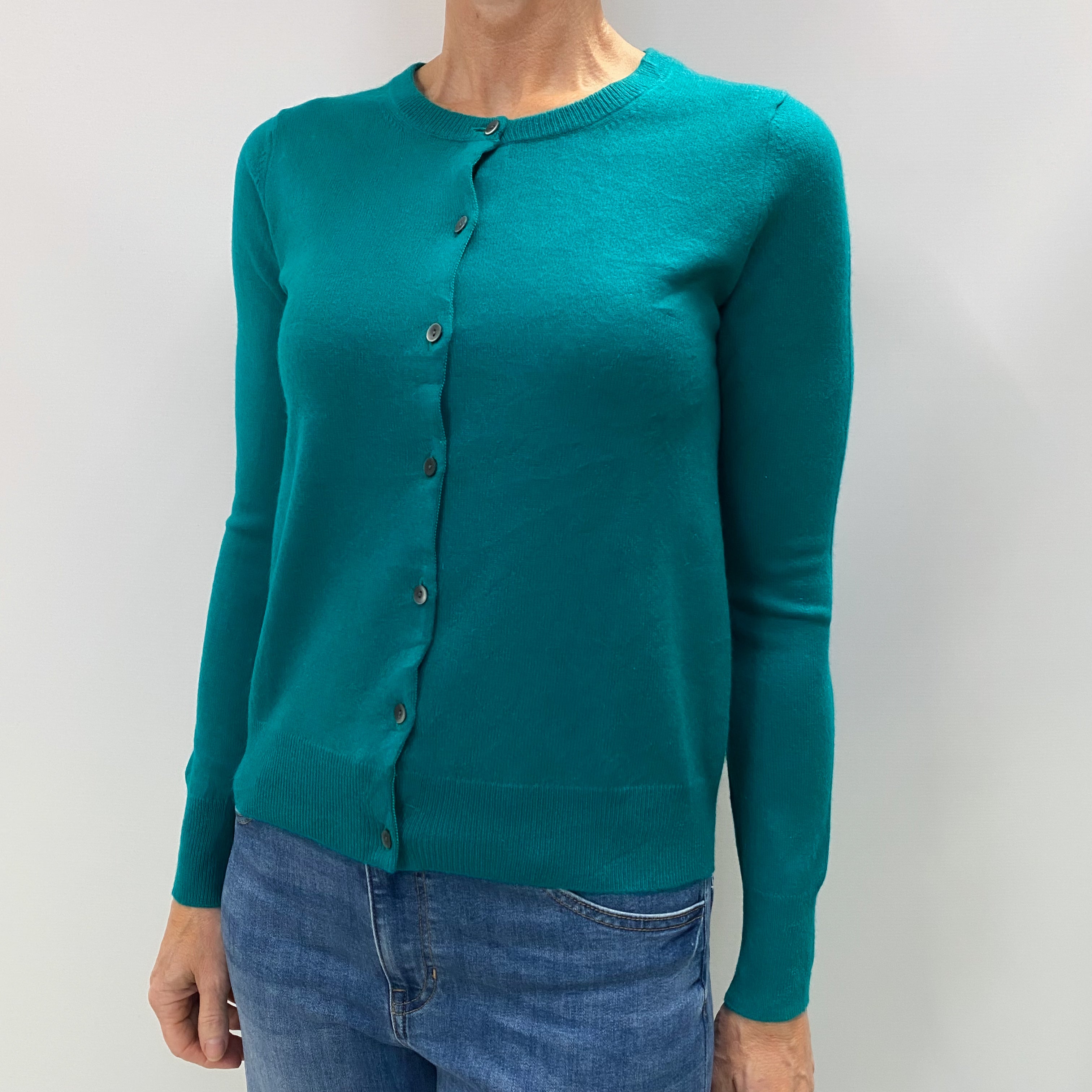 Peacock Green Cashmere Crew Neck Cardigan Small