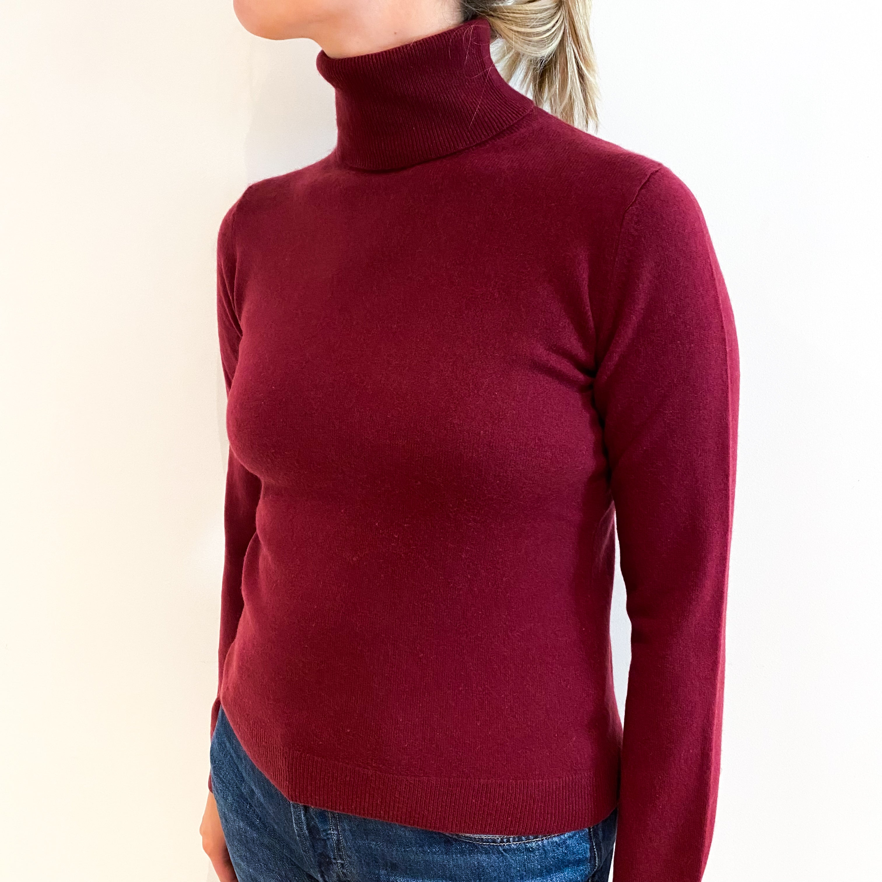 Burgundy Red Cashmere Polo Neck Jumper Small