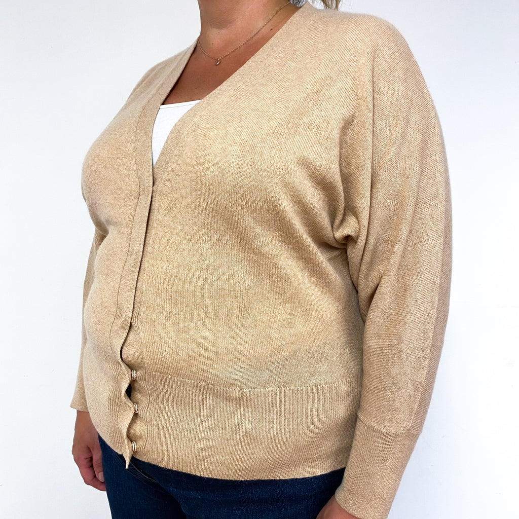 Soft Caramel Batwing Cashmere V-Neck Cardigan Extra Large