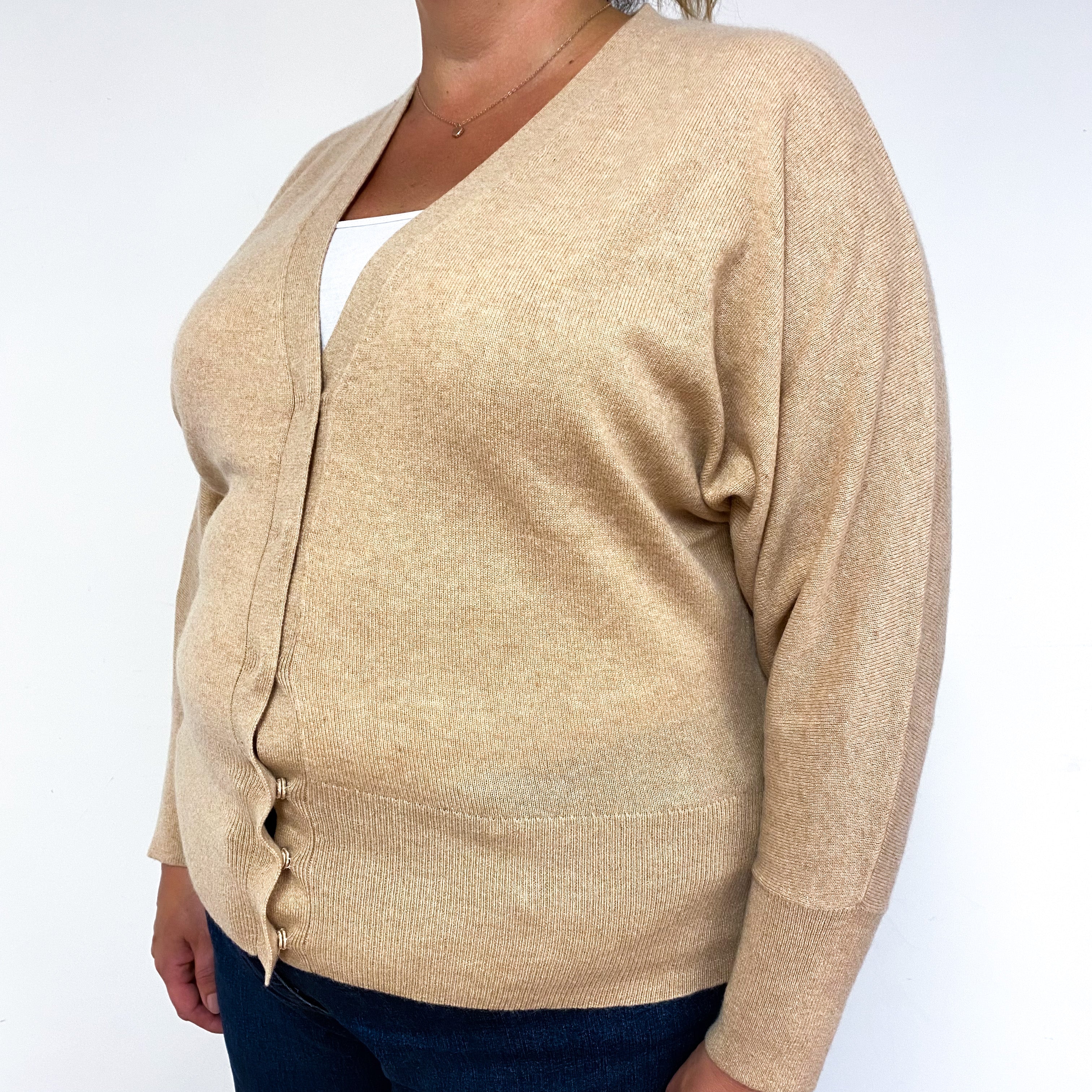Soft Caramel Batwing Cashmere V-Neck Cardigan Extra Large