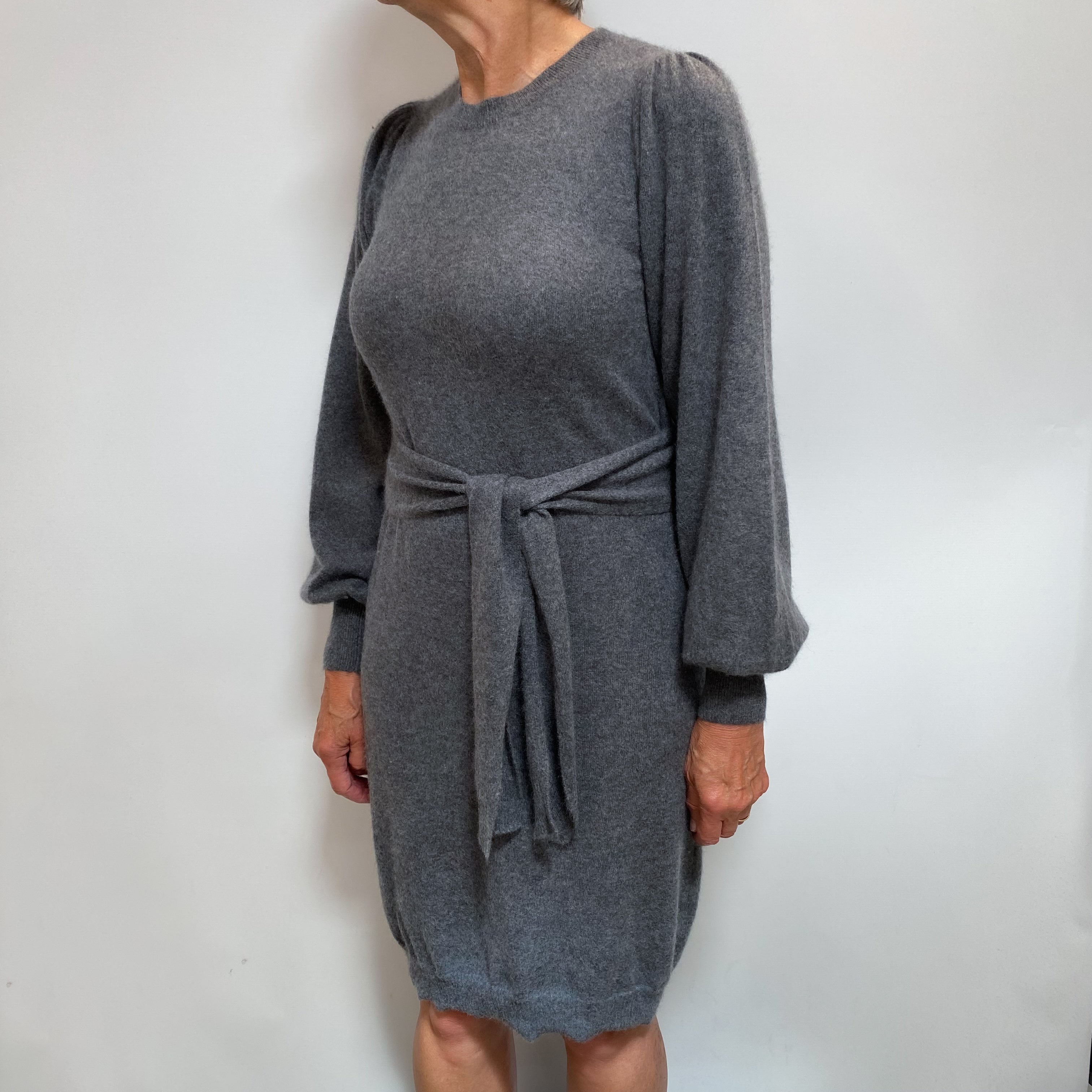 Slate Grey Cashmere Crew Neck Dress Medium