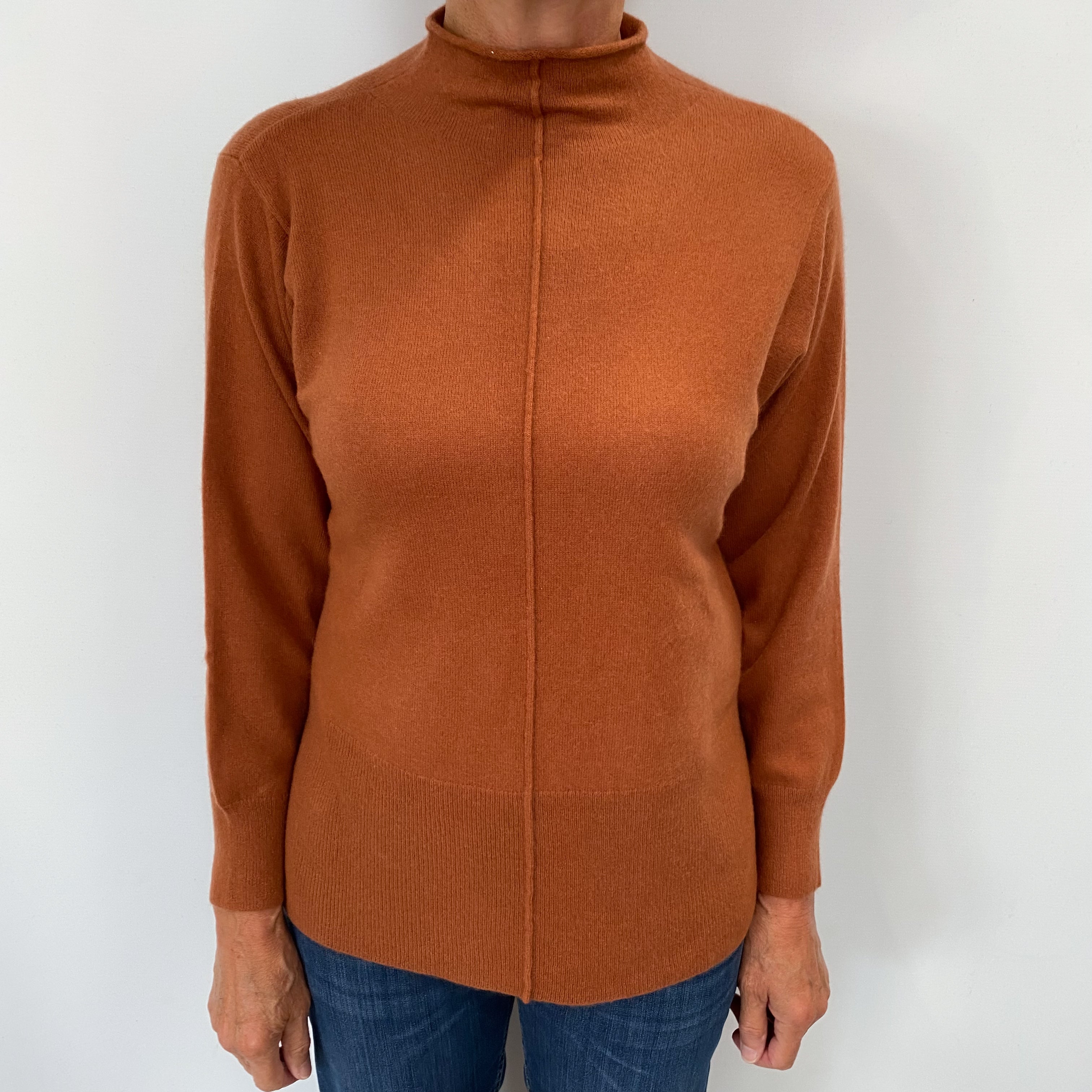 Terracotta Orange Cashmere Roll Neck Jumper Medium