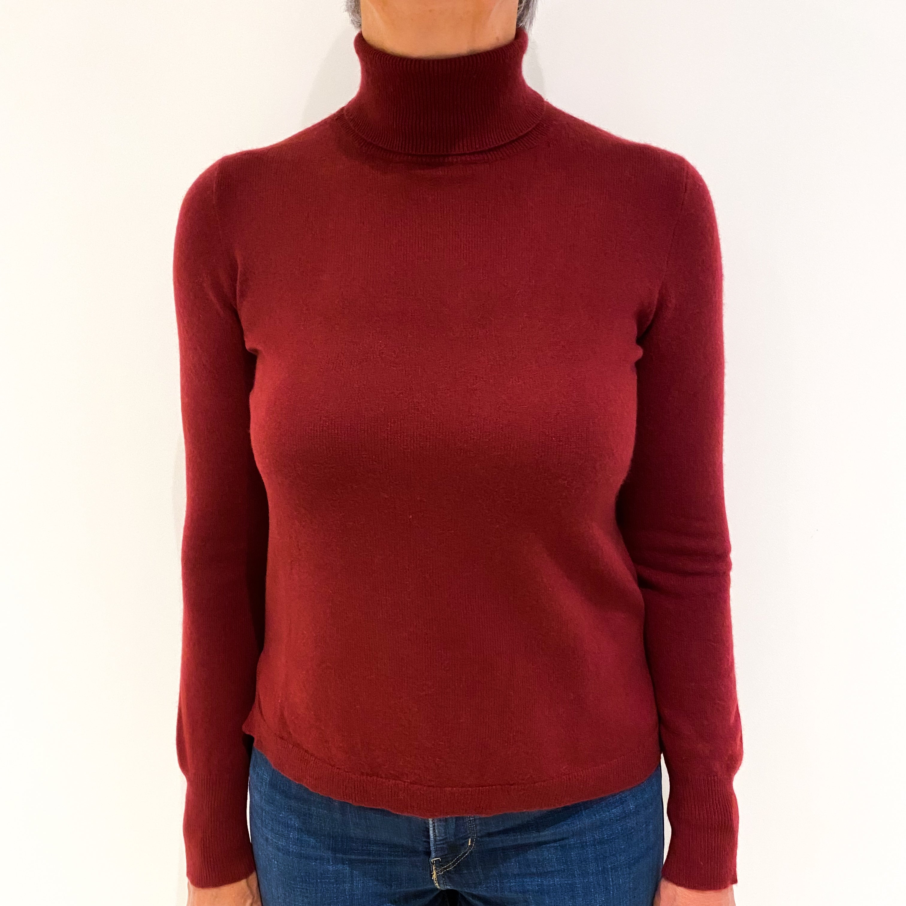 Burgundy Red Cashmere Polo Neck Jumper Medium