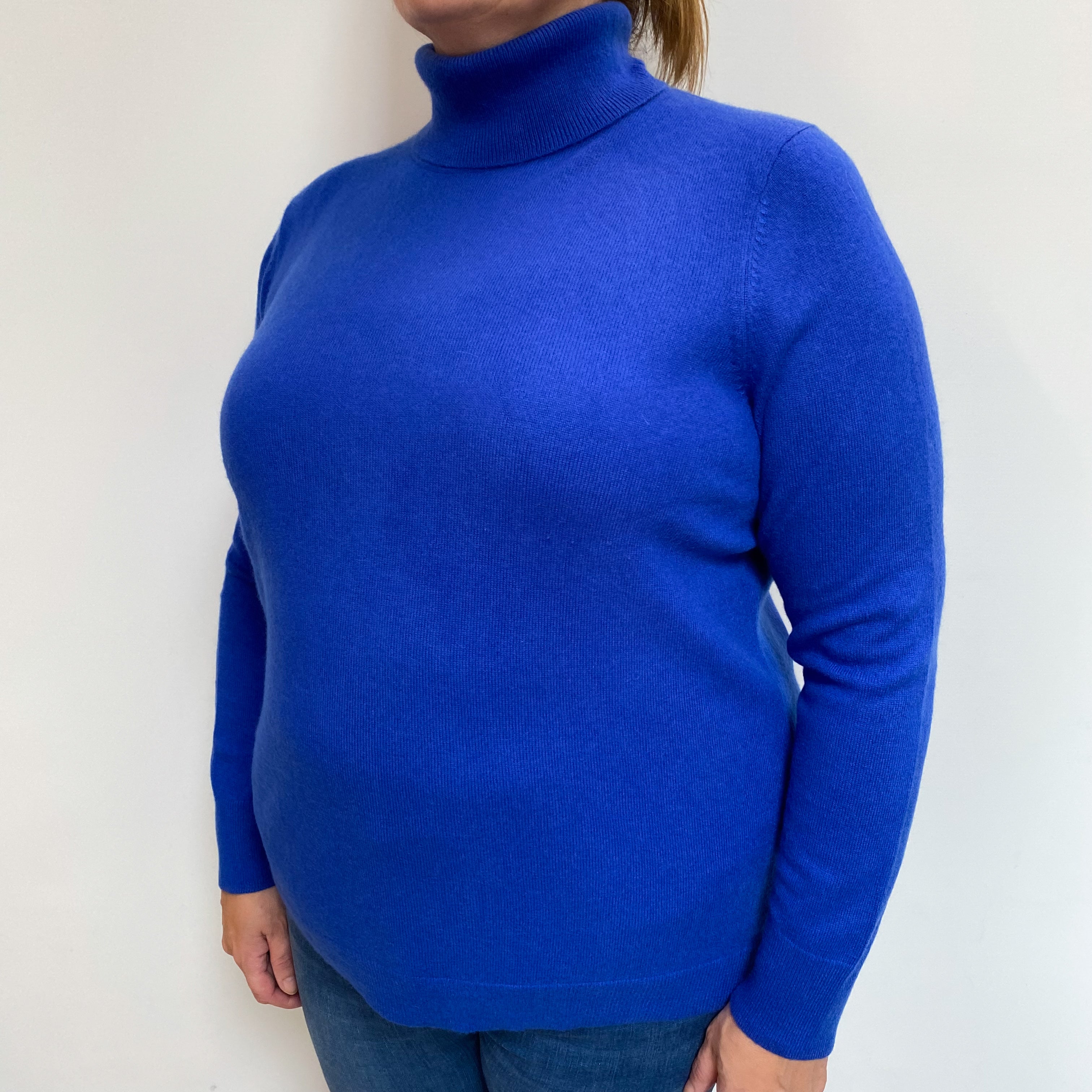 Electric Blue Cashmere Polo Neck Jumper Extra Large