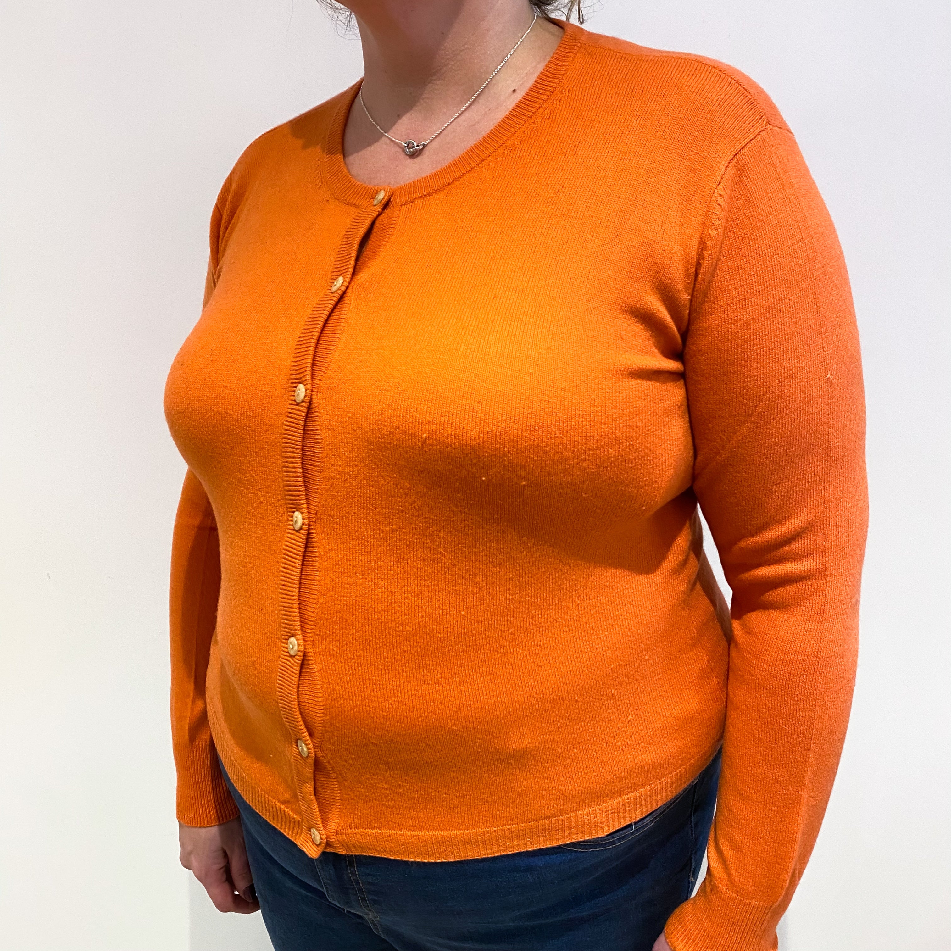 Pumpkin Orange Cashmere Crew Neck Cardigan Extra Large