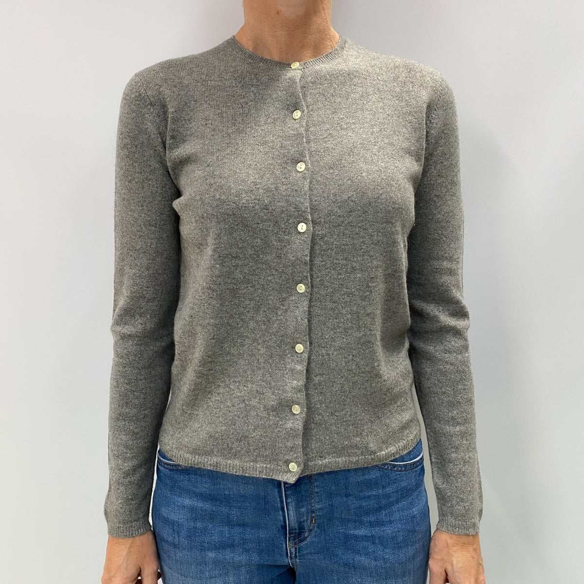 Ash Grey Cashmere Crew Neck Cardigan Small