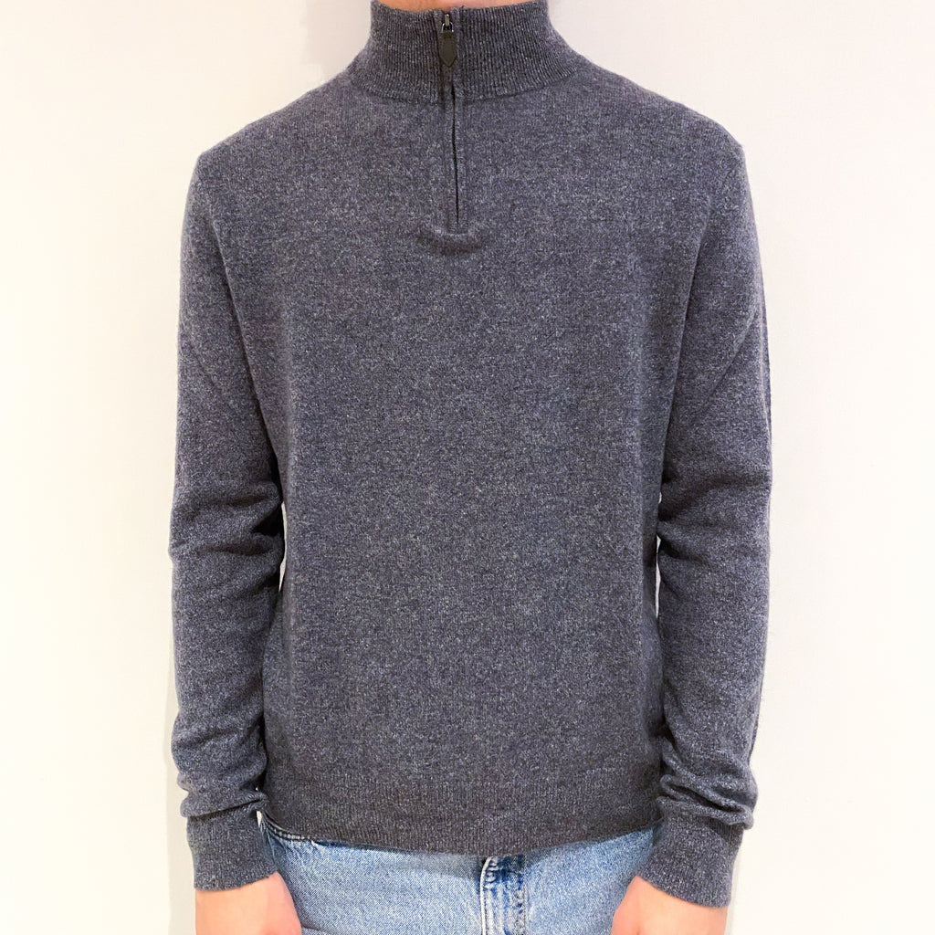Men's Slate Grey Cashmere 1/4 Zip Jumper