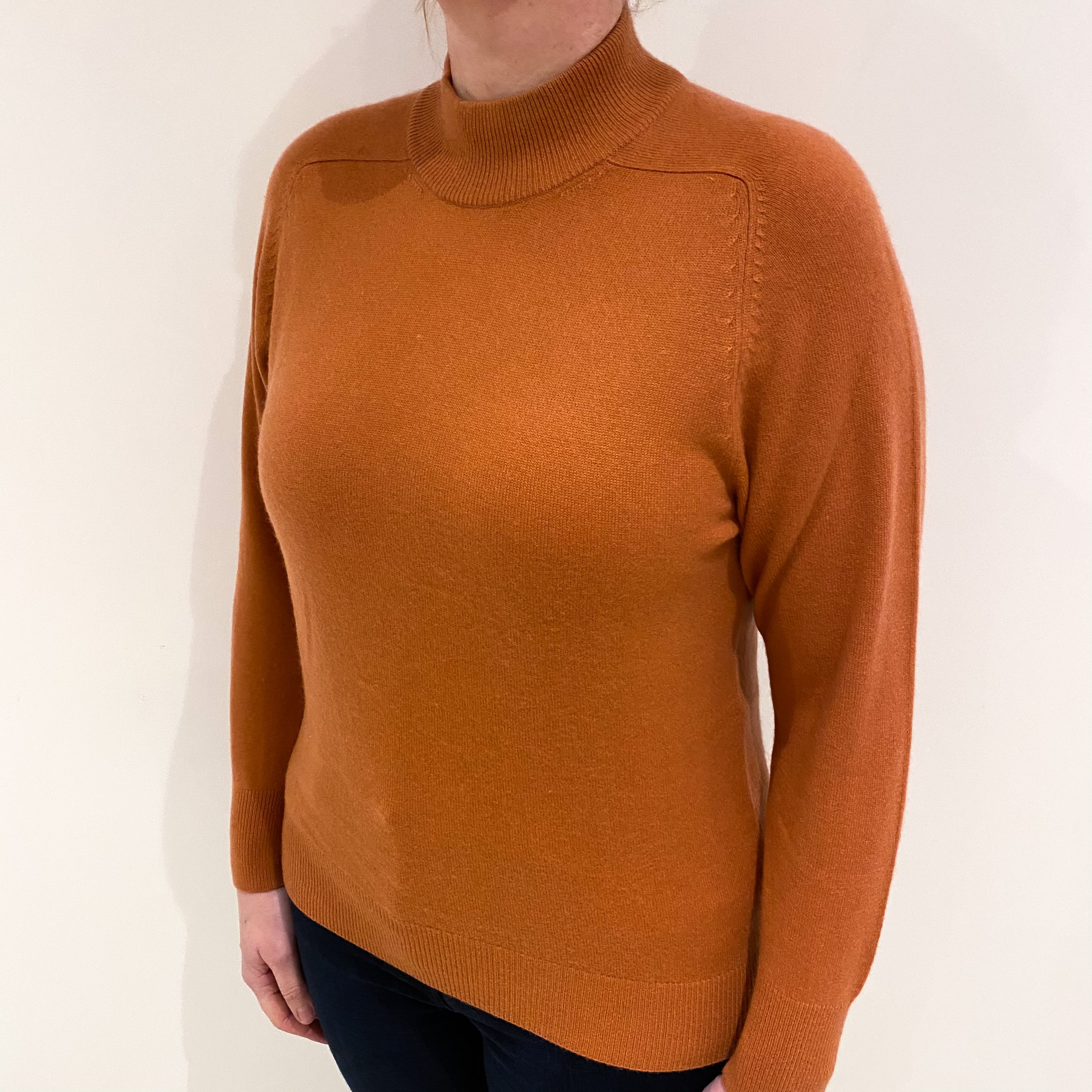 Peach Orange Cashmere Turtle Neck Jumper Large