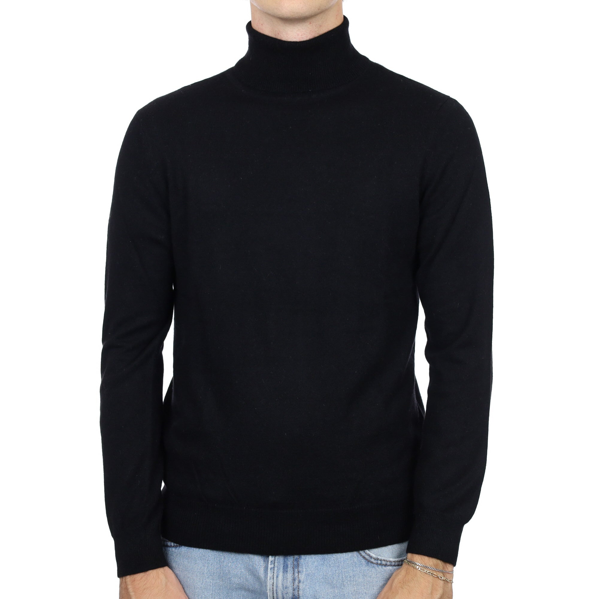 Men's Black Cashmere Polo Neck Jumper Medium