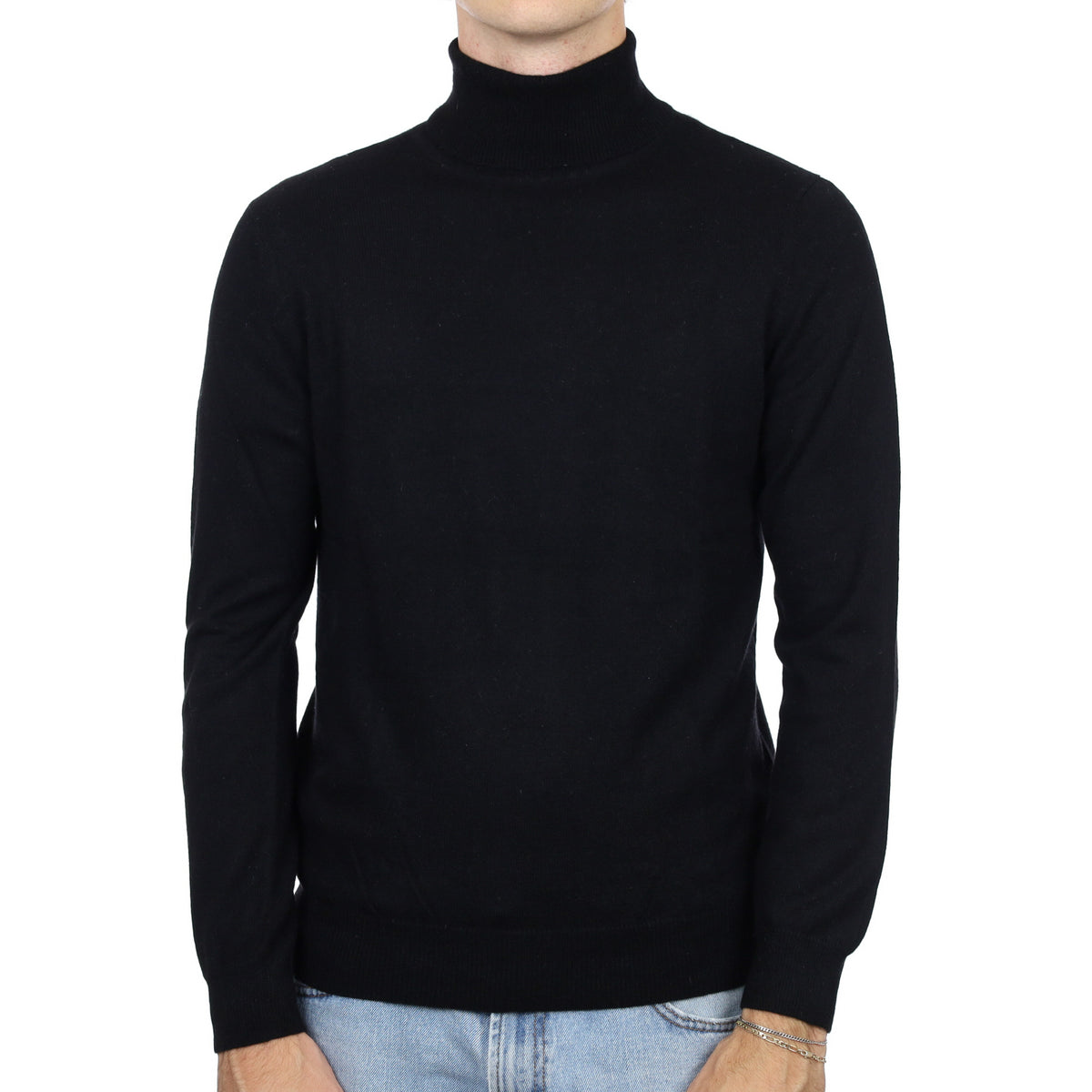 Men's Black Cashmere Polo Neck Jumper Medium