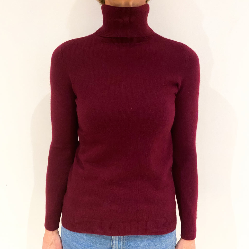 Wine Red Cashmere Polo Neck Jumper Small