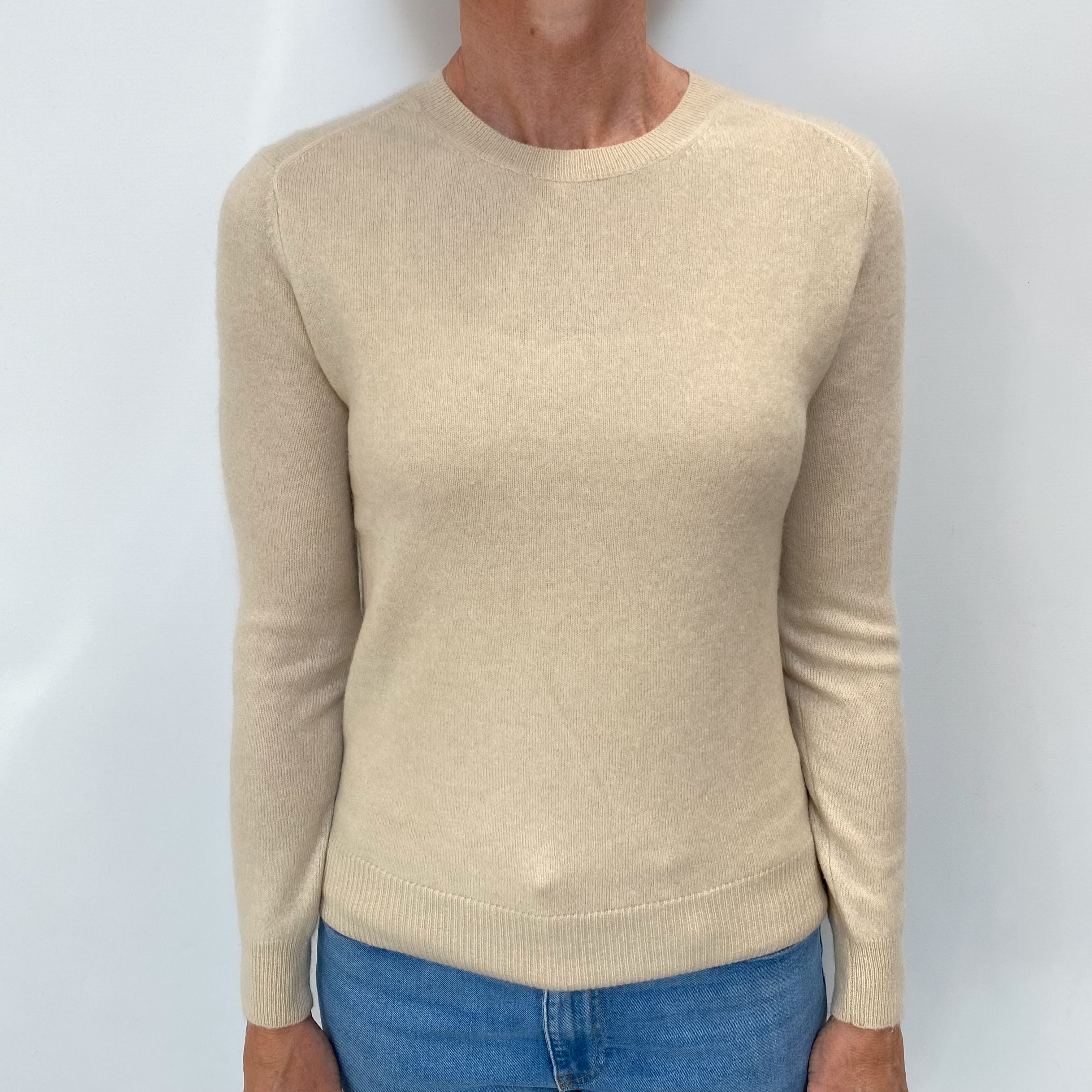 Soft Beige Cashmere Crew Neck Jumper Small