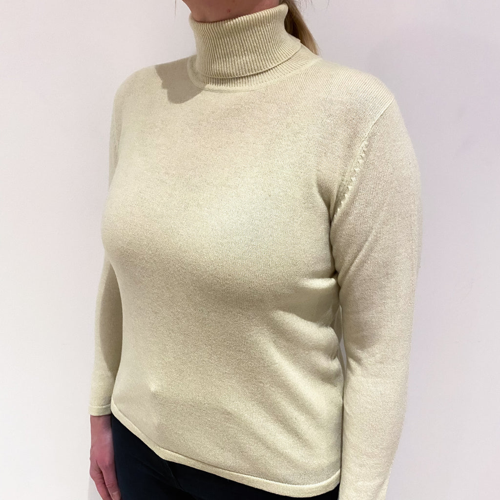 Pale Pistachio Green Cashmere Polo Neck Jumper Large