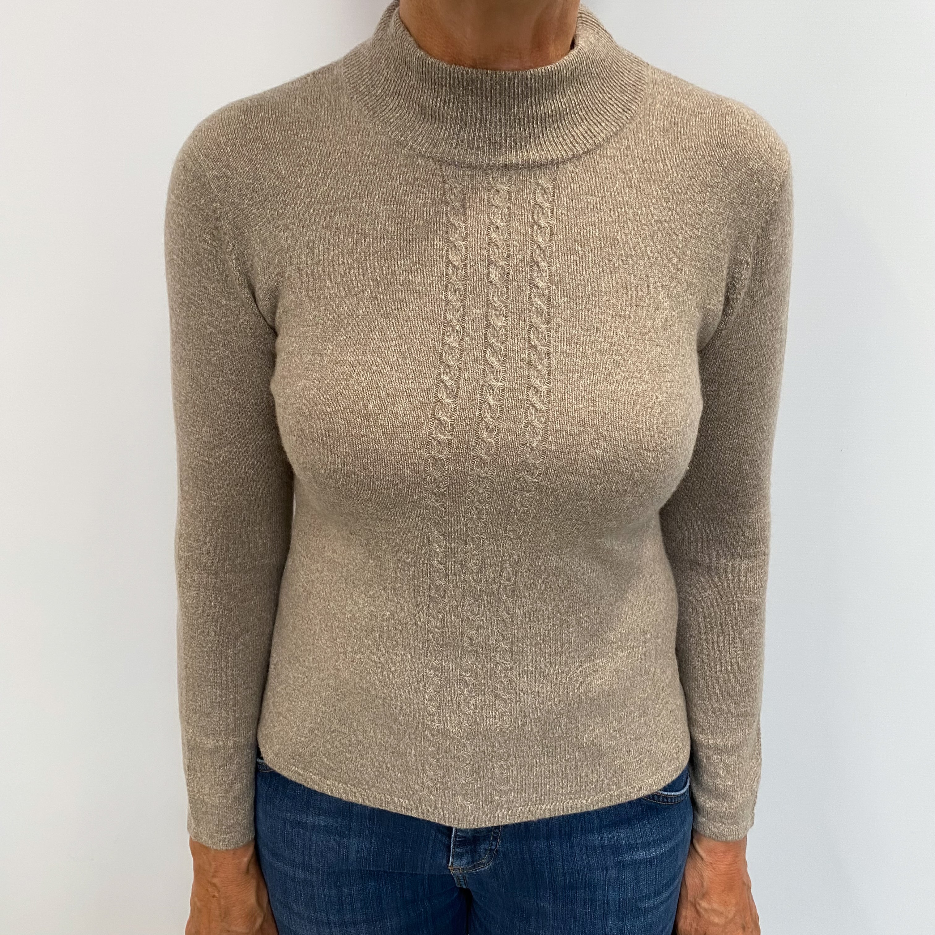 Fudge Brown Cashmere Funnel Neck Jumper Medium