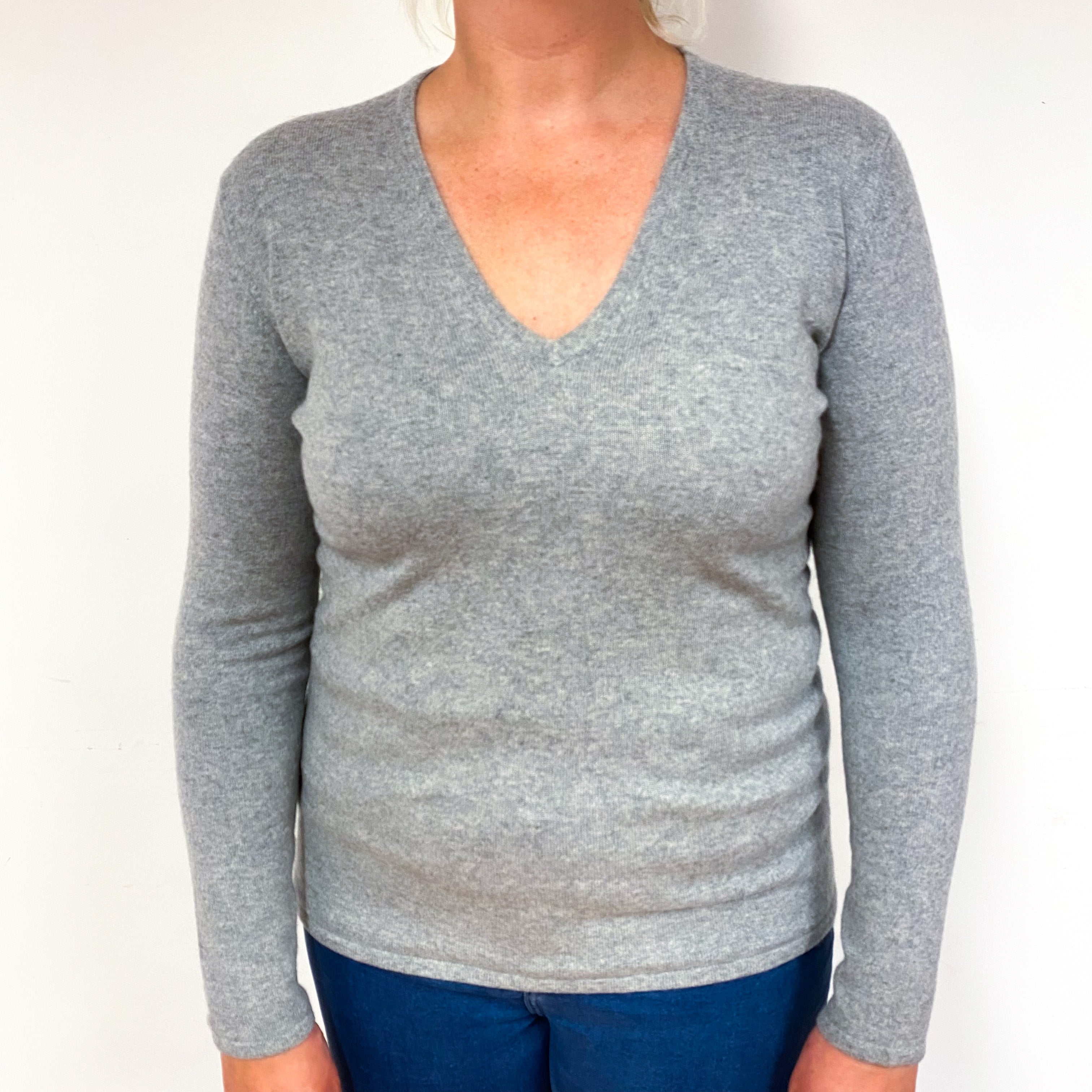 Ash Grey Cashmere V-Neck Jumper Large