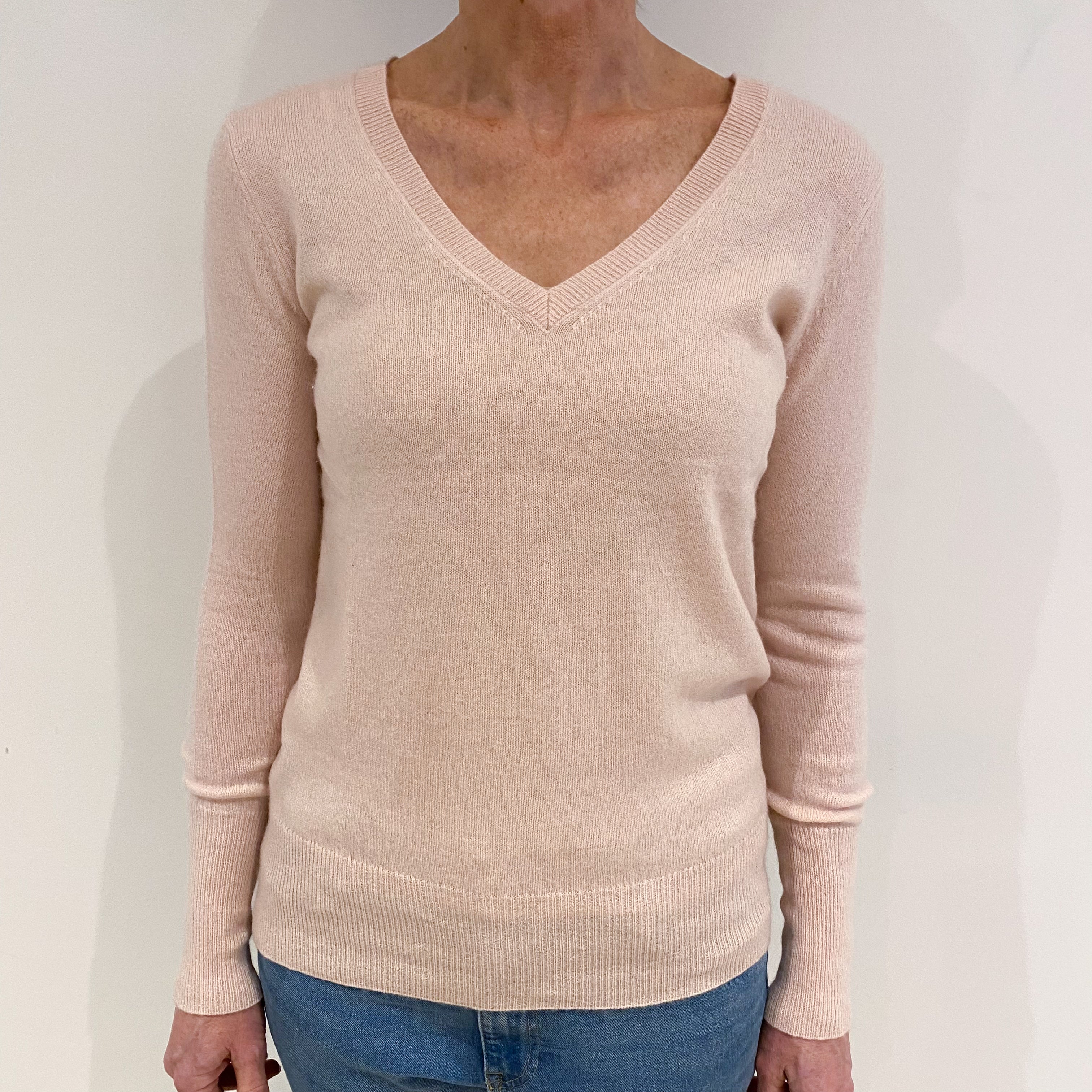 Shell Pink Cashmere V Neck Jumper Small