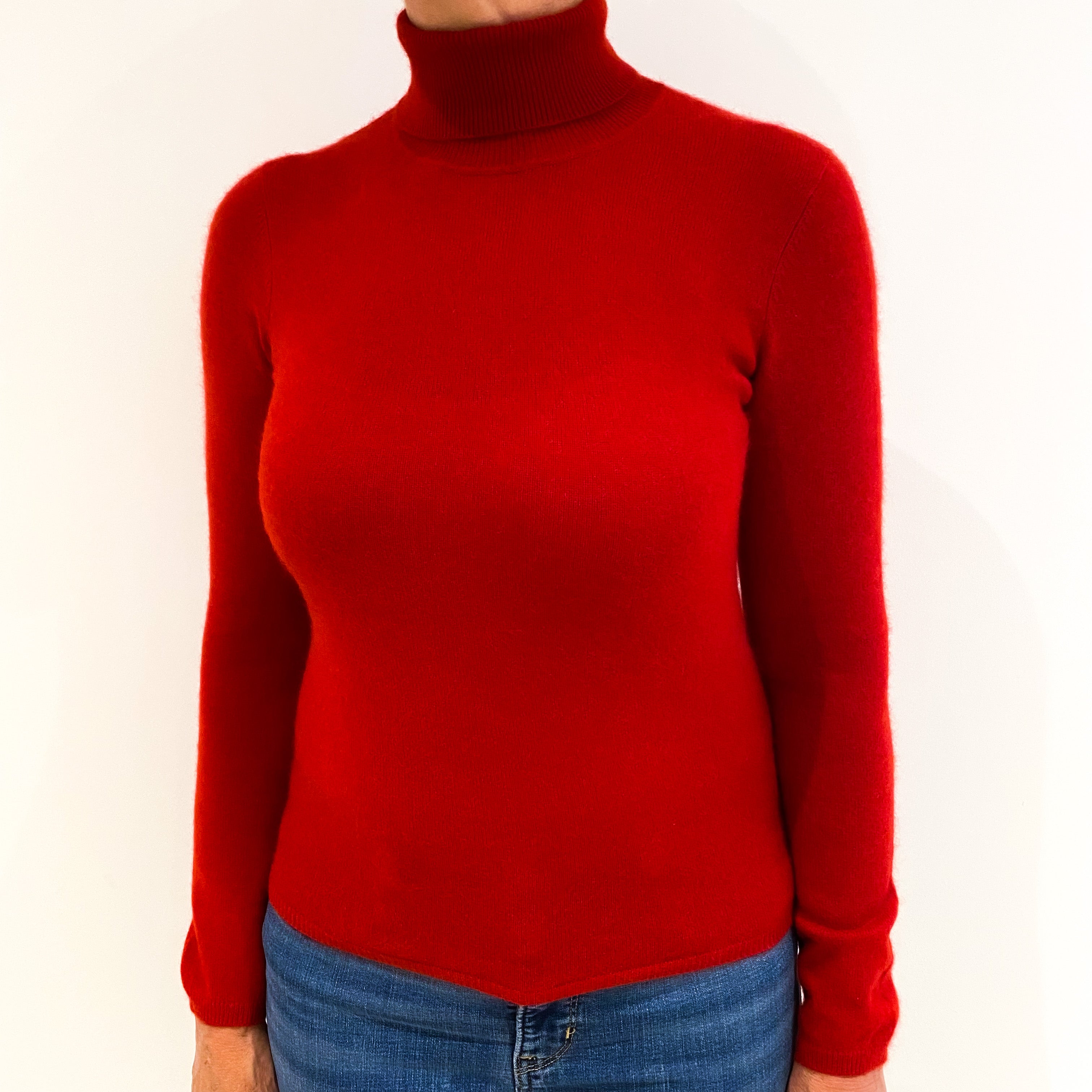 Post Box Red Cashmere Polo Neck Jumper Medium