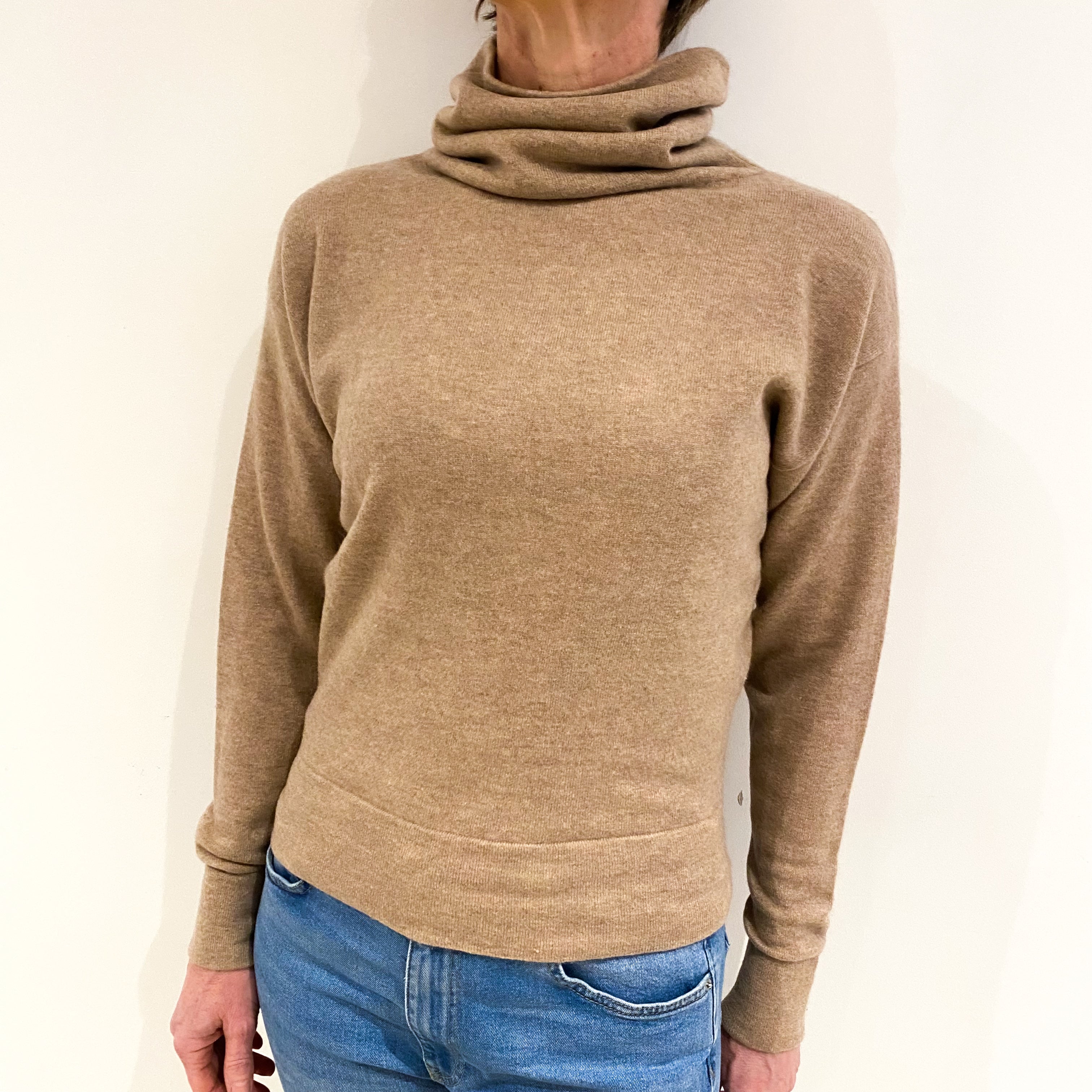 Joseph Biscuit Beige Cashmere Cowl Neck Jumper Small