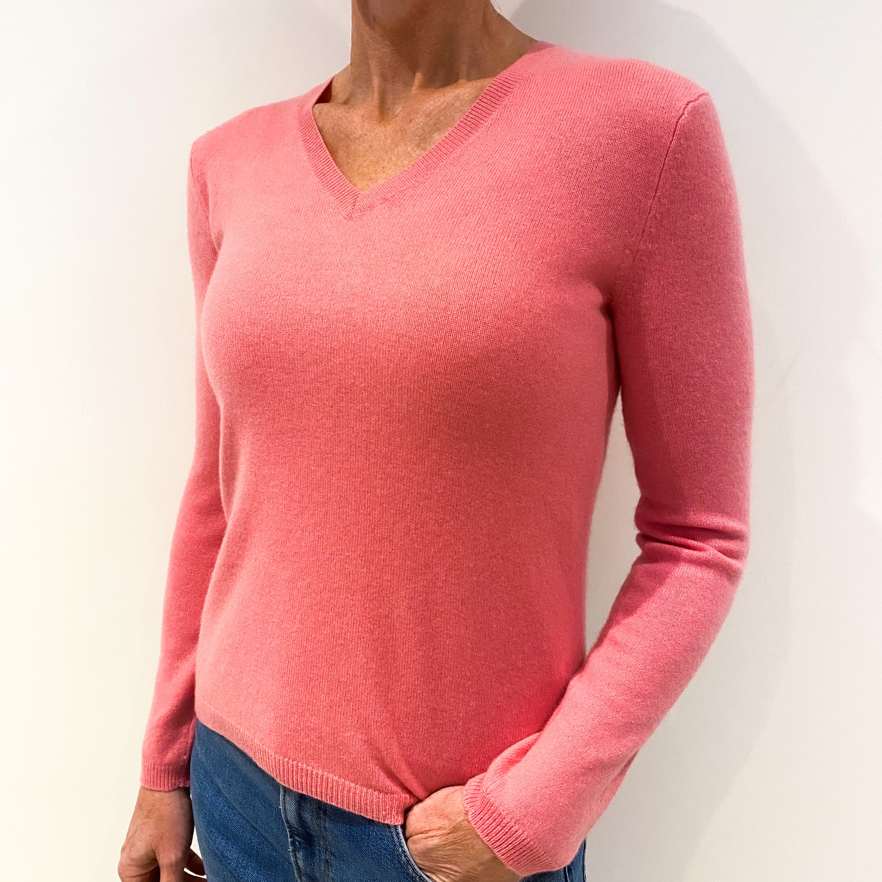 Bubblegum Pink Cashmere V-Neck Jumper Small