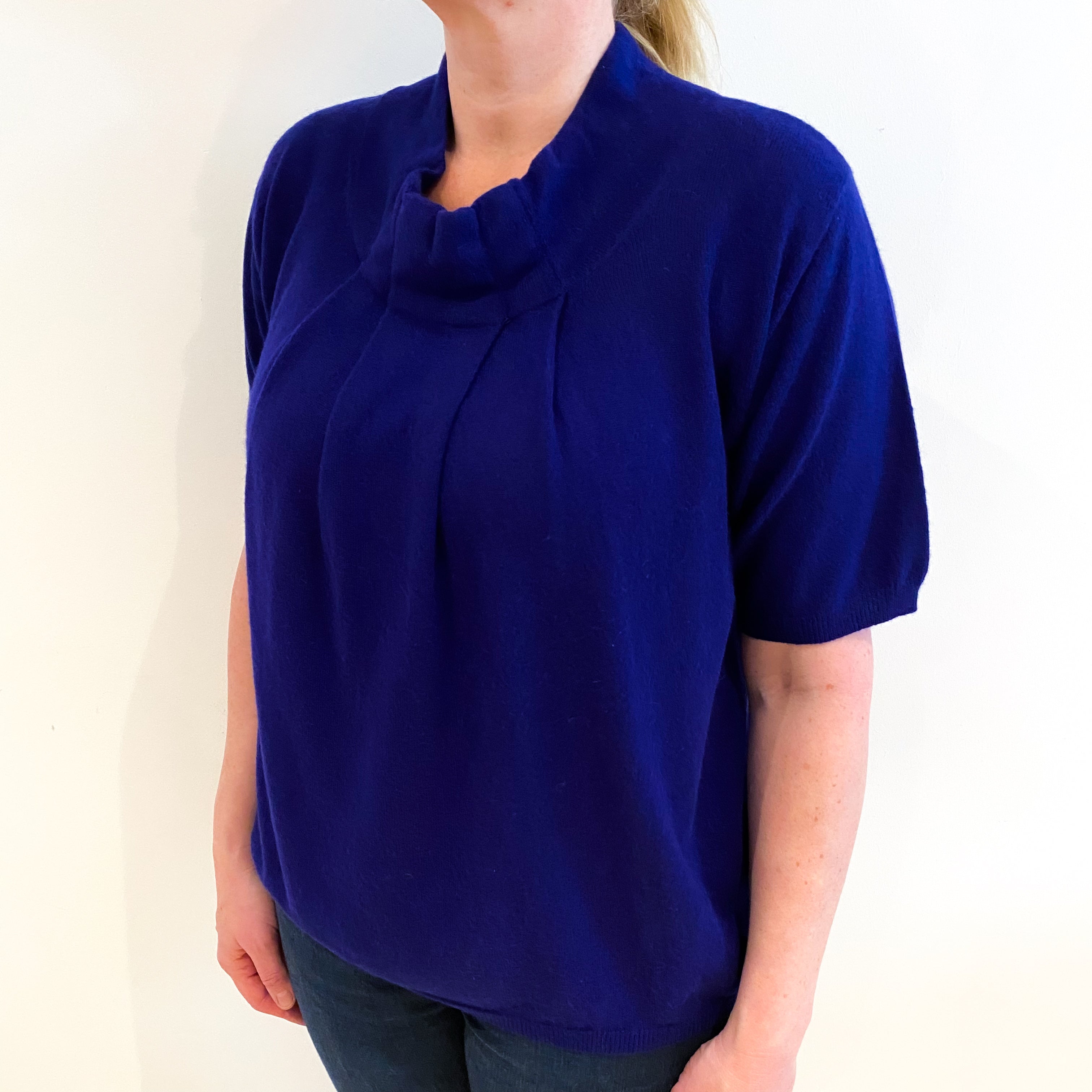 TSE Indigo Purple Cashmere Polo Neck Short Sleeved Jumper Large