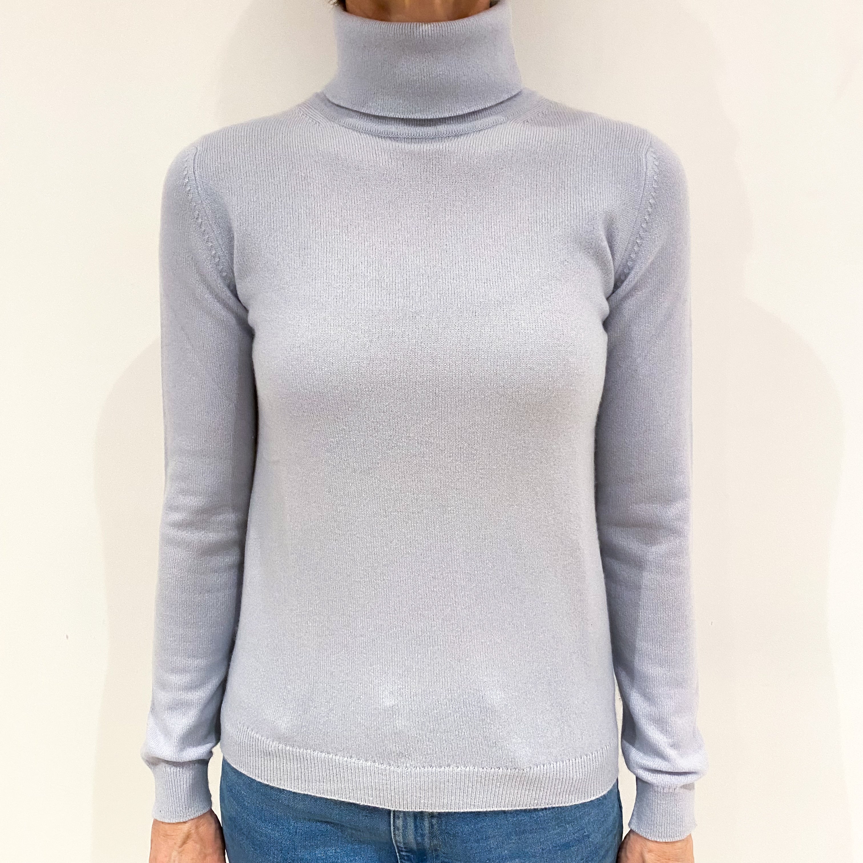 Ice Blue Cashmere Polo Neck Jumper Small