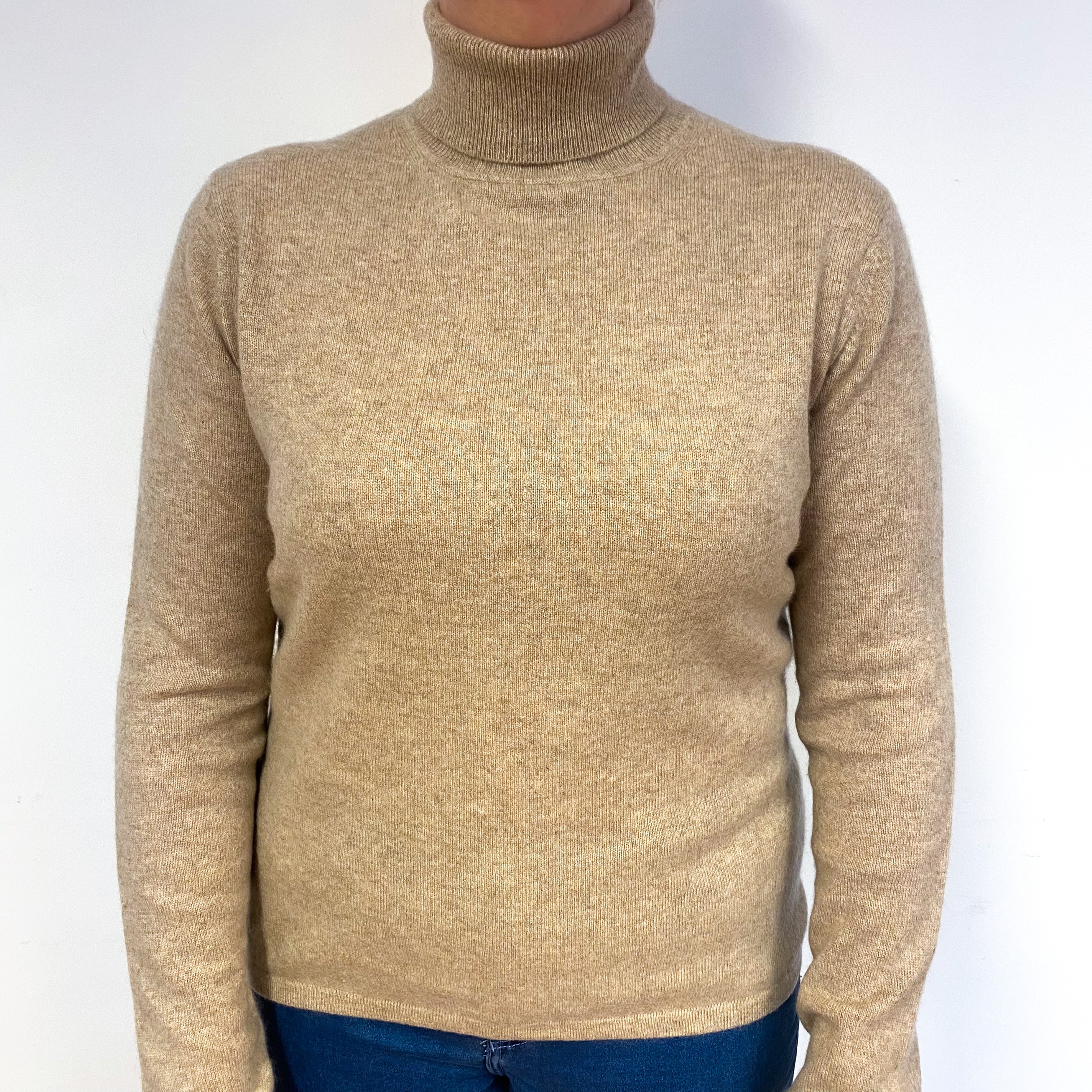 Biscuit Brown Cashmere Polo Neck Jumper Large
