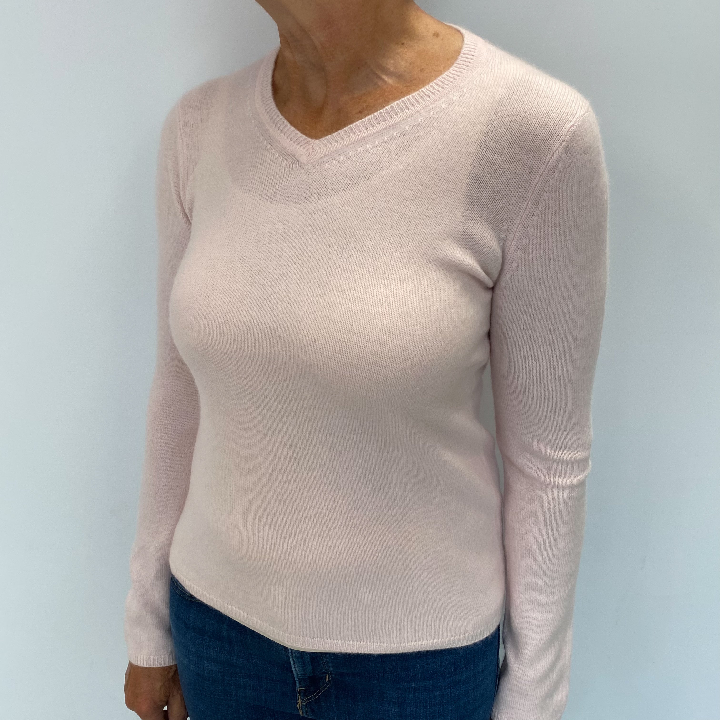 Shell Pink Cashmere V Neck Jumper Medium